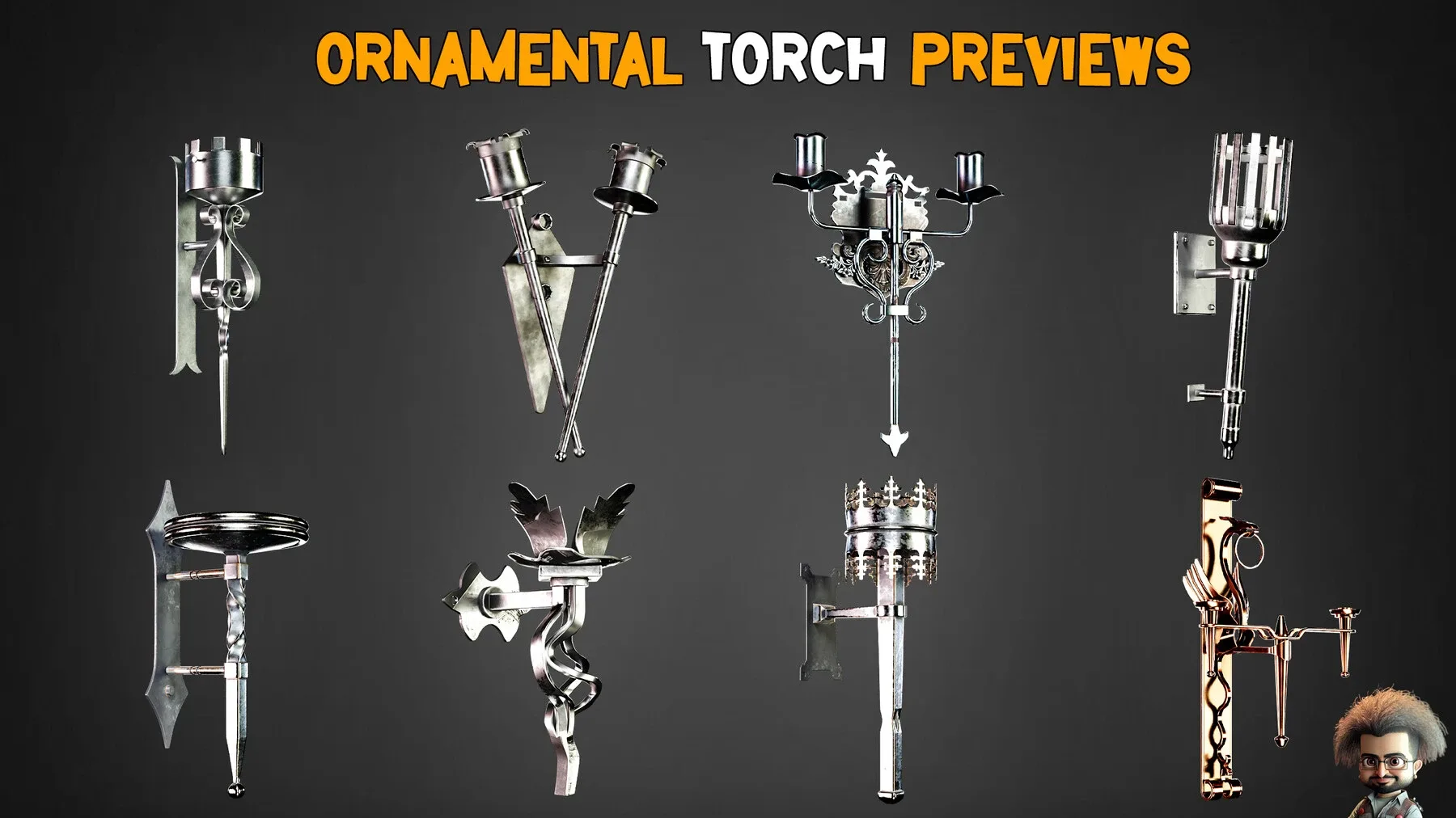 50 Ornamental Torches Models + Texture