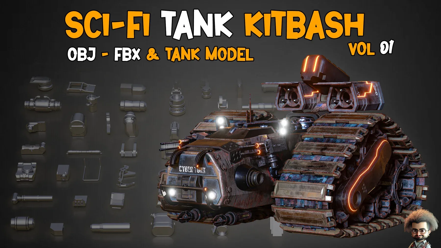 SCI-FI Tank HardSurface-Kitbash - 100 Unique 3D Model + Tank Model