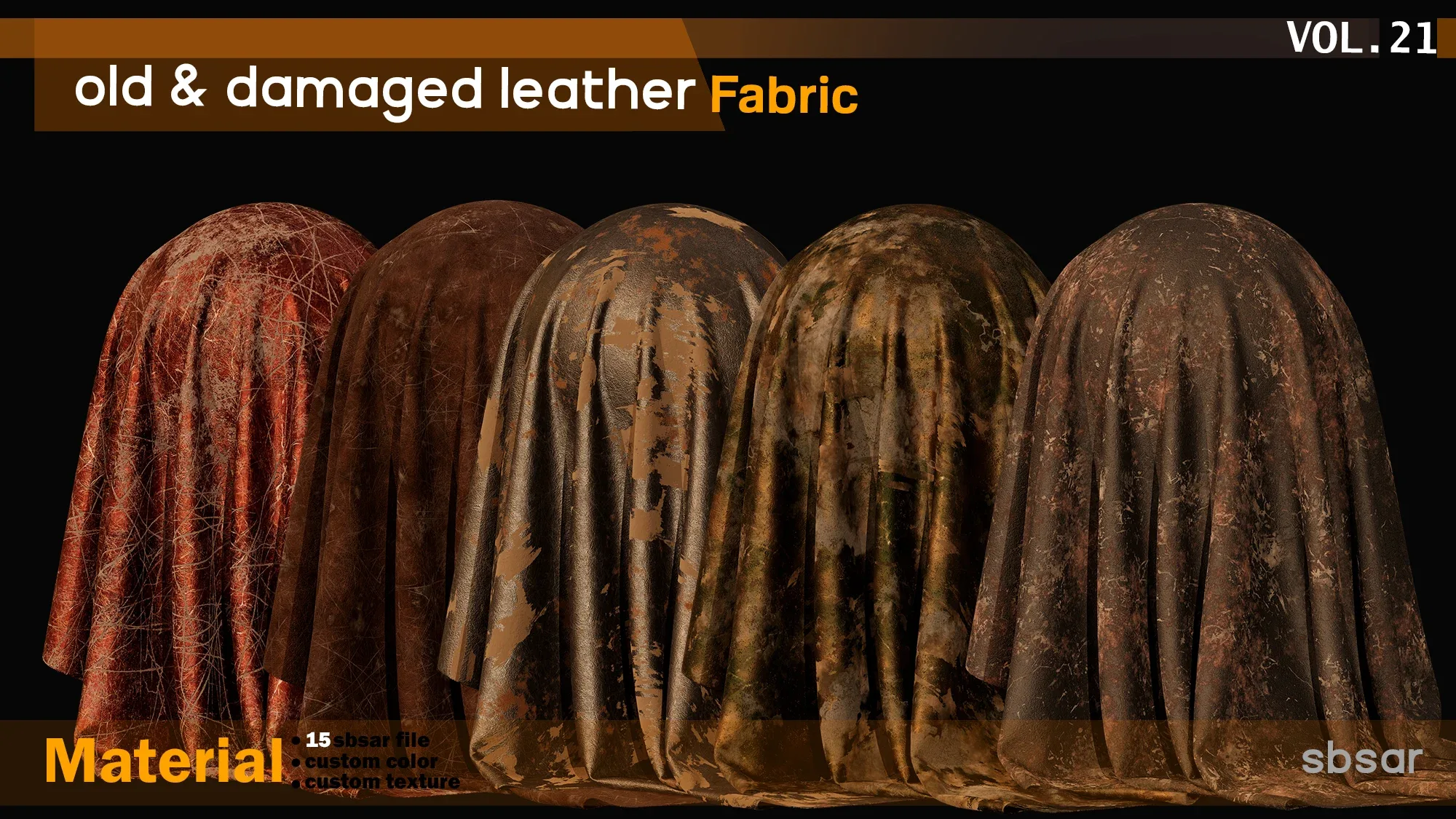 old & damaged leather fabric Material -SBSAR -custom color -custom fabric -VOL 21