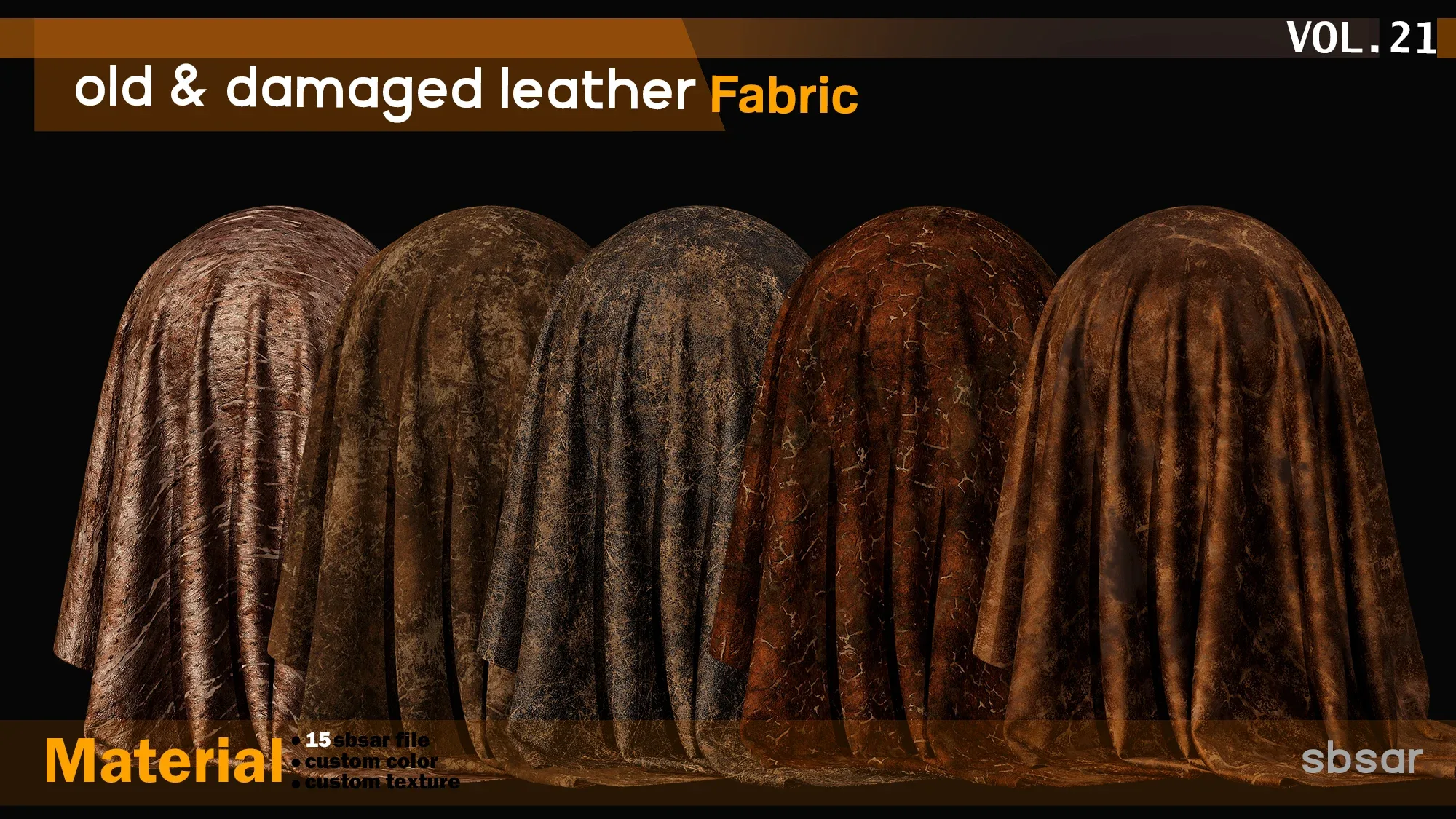 old & damaged leather fabric Material -SBSAR -custom color -custom fabric -VOL 21