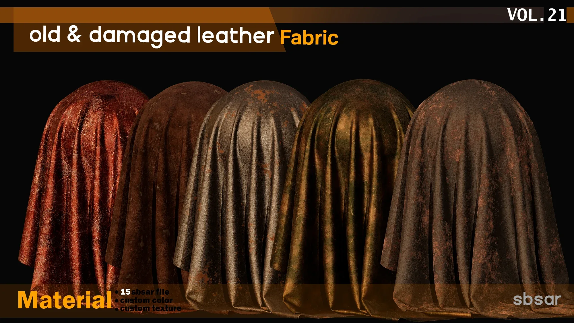 old & damaged leather fabric Material -SBSAR -custom color -custom fabric -VOL 21