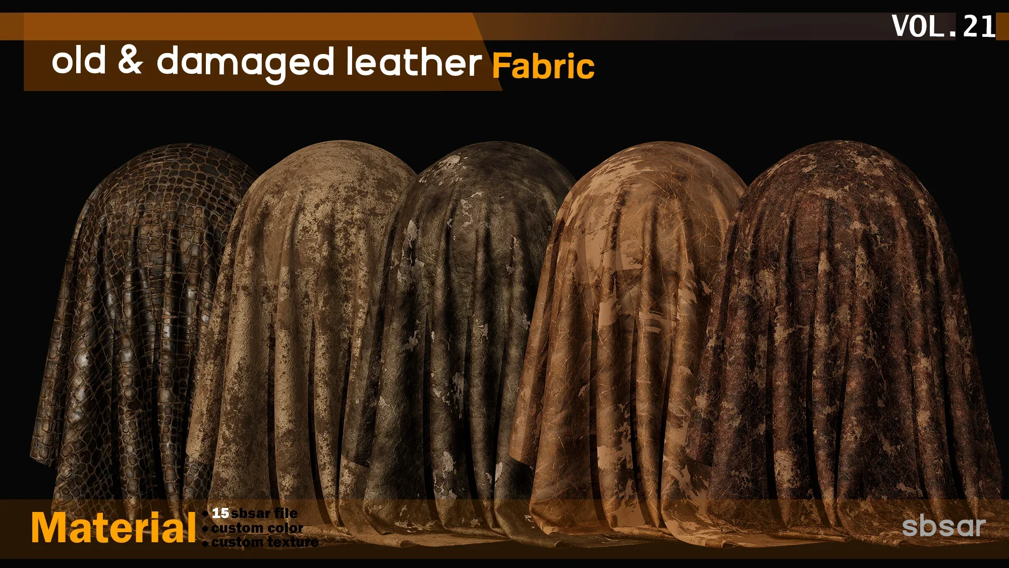 old & damaged leather fabric Material -SBSAR -custom color -custom fabric -VOL 21