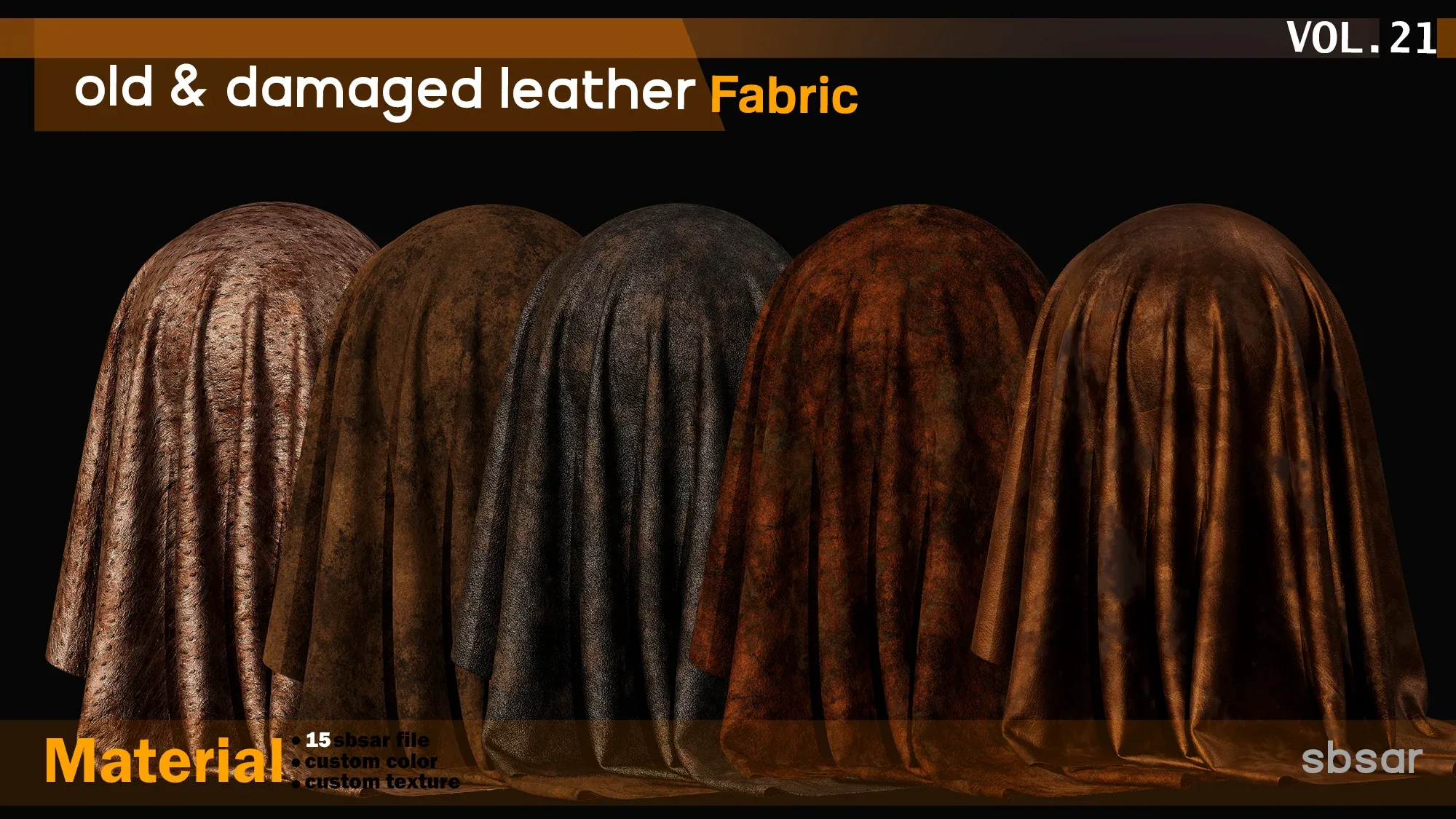 old & damaged leather fabric Material -SBSAR -custom color -custom fabric -VOL 21