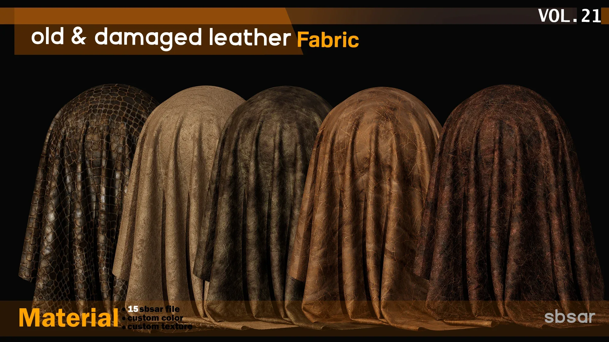 old & damaged leather fabric Material -SBSAR -custom color -custom fabric -VOL 21