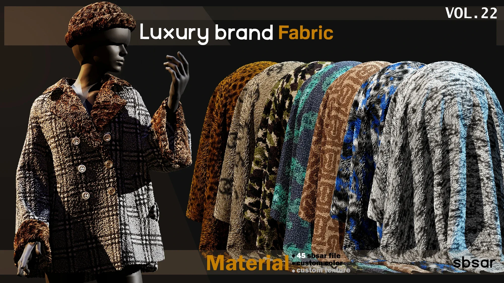 50 Luxury brand fabric Material(fur and plush) -SBSAR -custom color -custom fabric -VOL 22