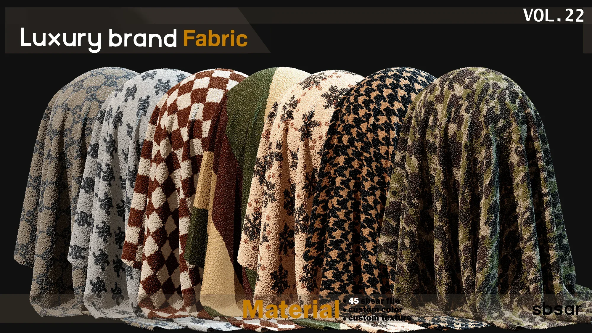 50 Luxury brand fabric Material(fur and plush) -SBSAR -custom color -custom fabric -VOL 22