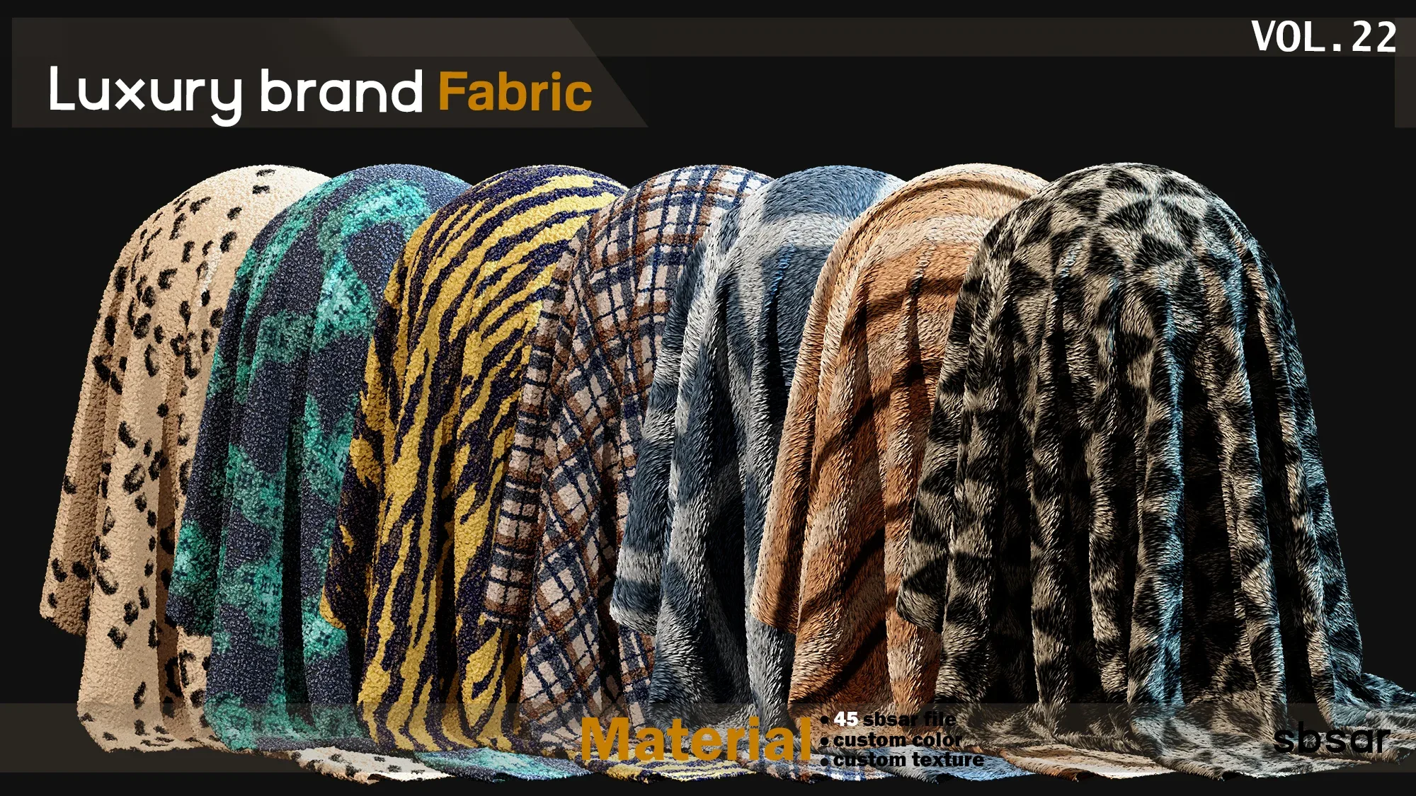 50 Luxury brand fabric Material(fur and plush) -SBSAR -custom color -custom fabric -VOL 22