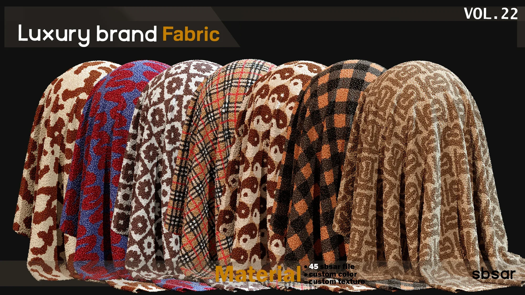 50 Luxury brand fabric Material(fur and plush) -SBSAR -custom color -custom fabric -VOL 22