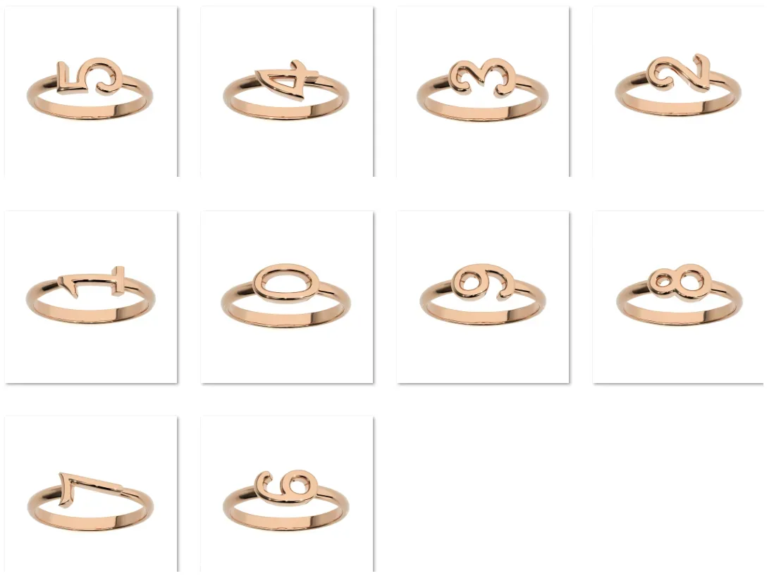 0 to 9 Plain Gold Numbers Ring Pack