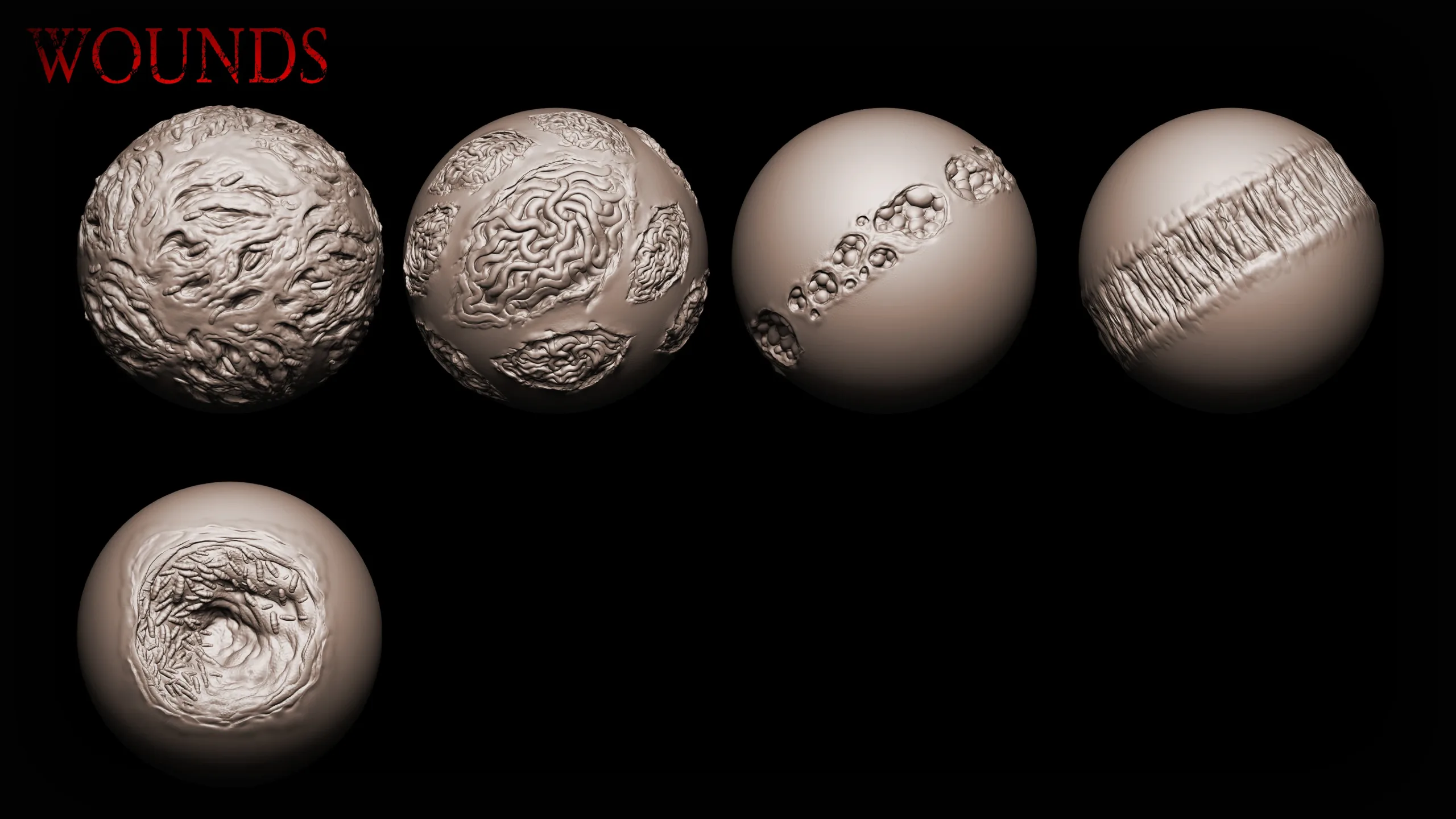 Zbrush + Blender - 30 Skin Damages Brushes Horror Edition