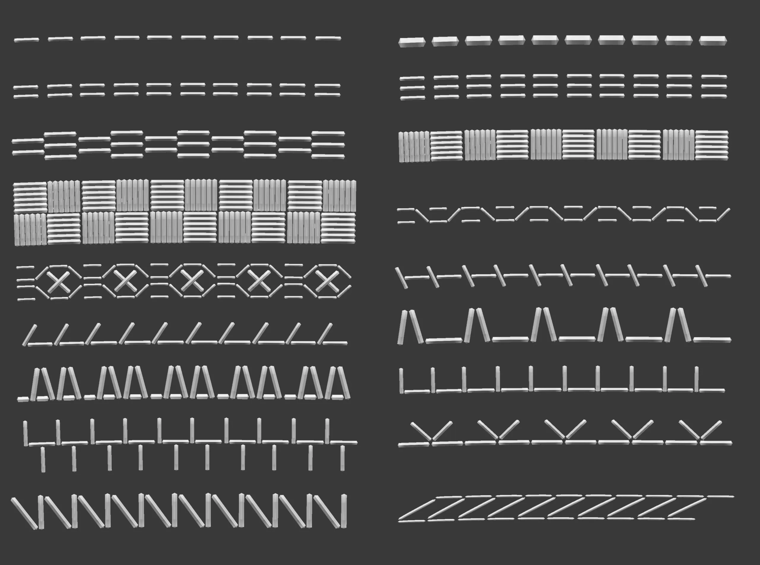 70 Low poly stitch, sewing seams ornament IMM and IMM curve brushes for Zbrush.
