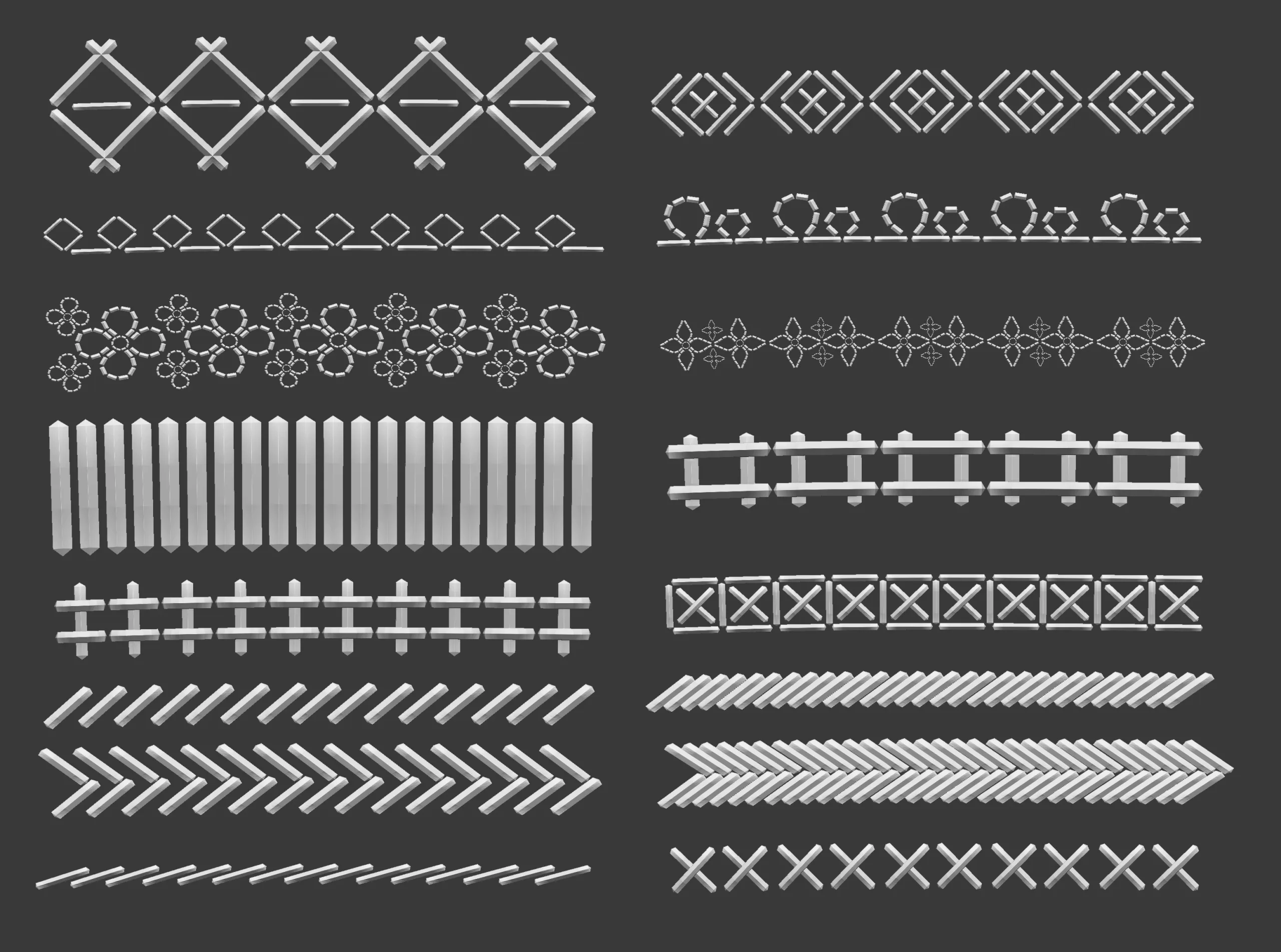 70 Low poly stitch, sewing seams ornament IMM and IMM curve brushes for Zbrush.