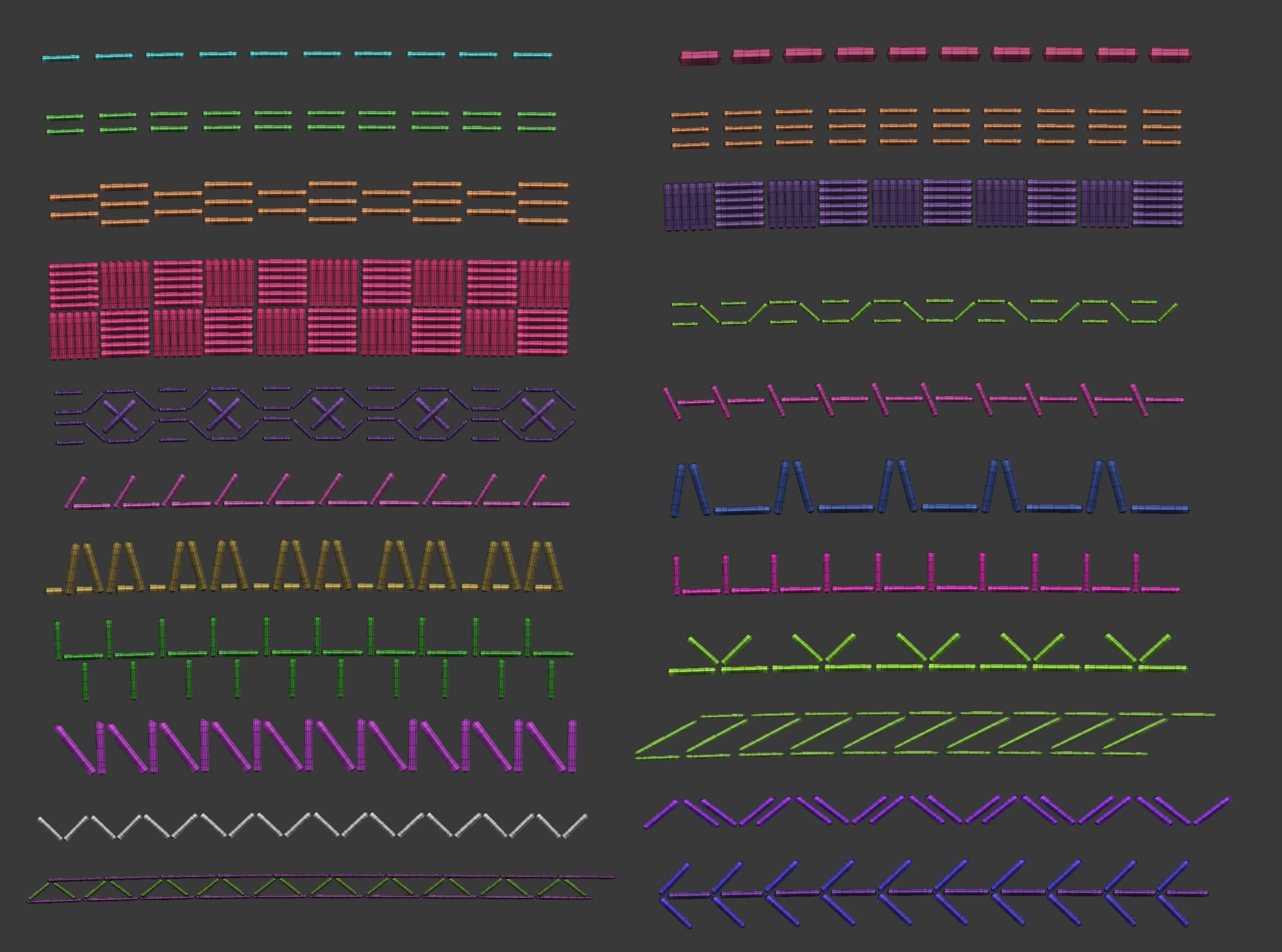 70 Low poly stitch, sewing seams ornament IMM and IMM curve brushes for Zbrush.