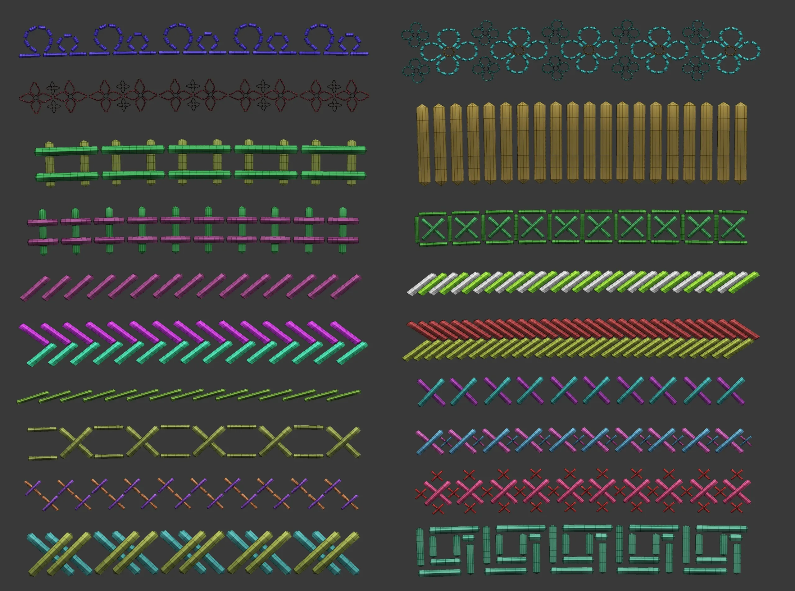 70 Low poly stitch, sewing seams ornament IMM and IMM curve brushes for Zbrush.