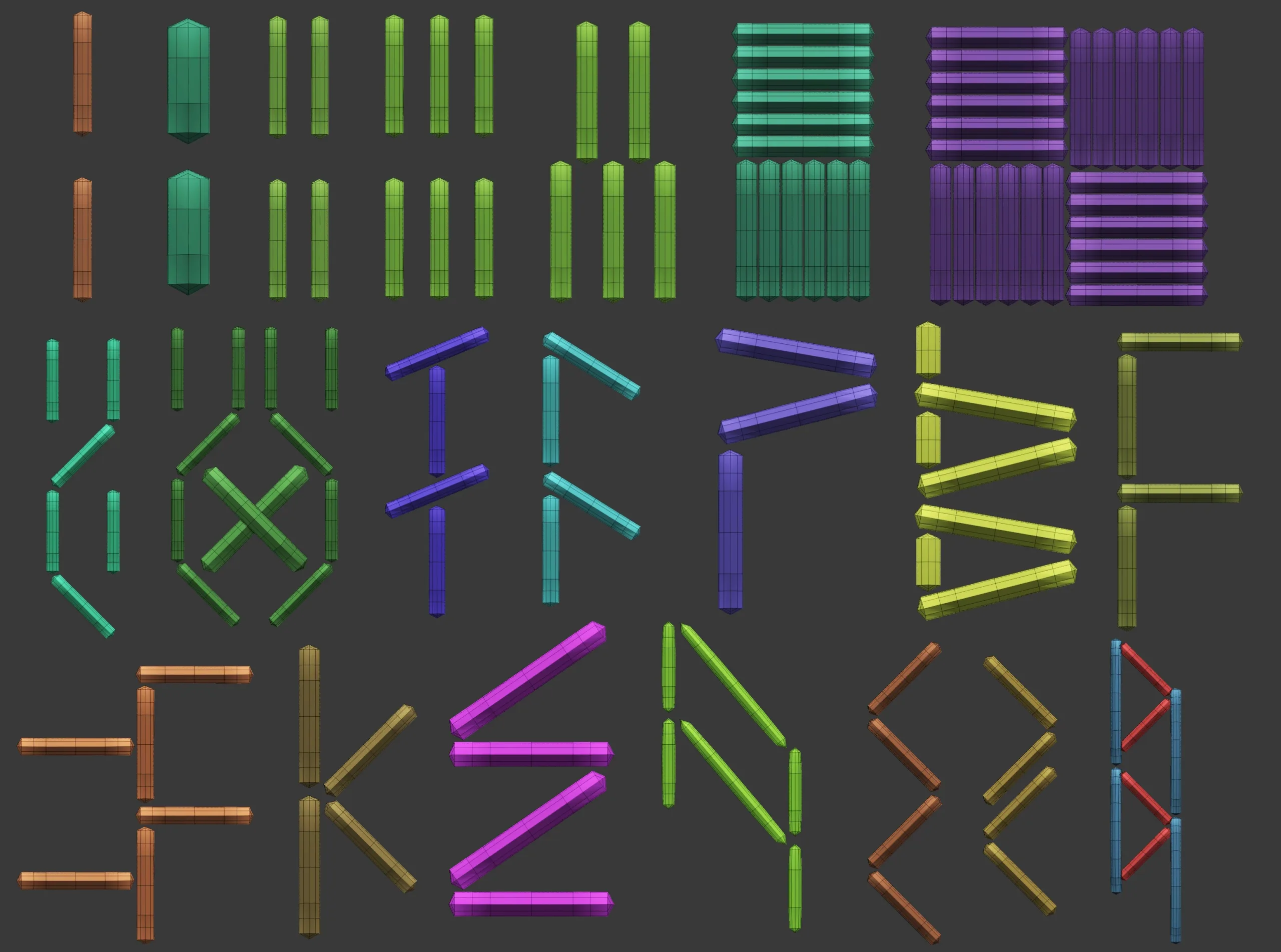 70 Low poly stitch, sewing seams ornament IMM and IMM curve brushes for Zbrush.