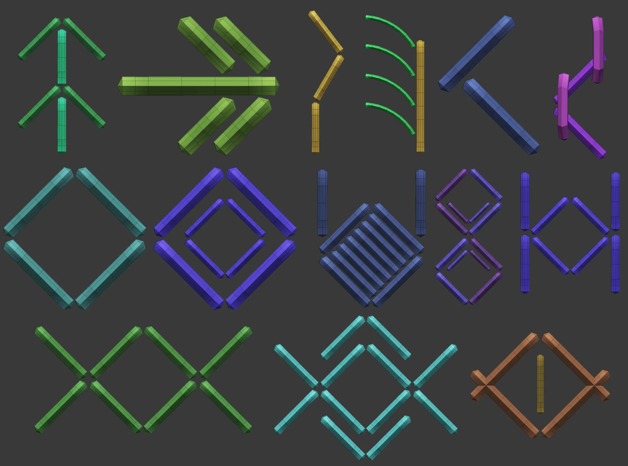 70 Low poly stitch, sewing seams ornament IMM and IMM curve brushes for Zbrush.