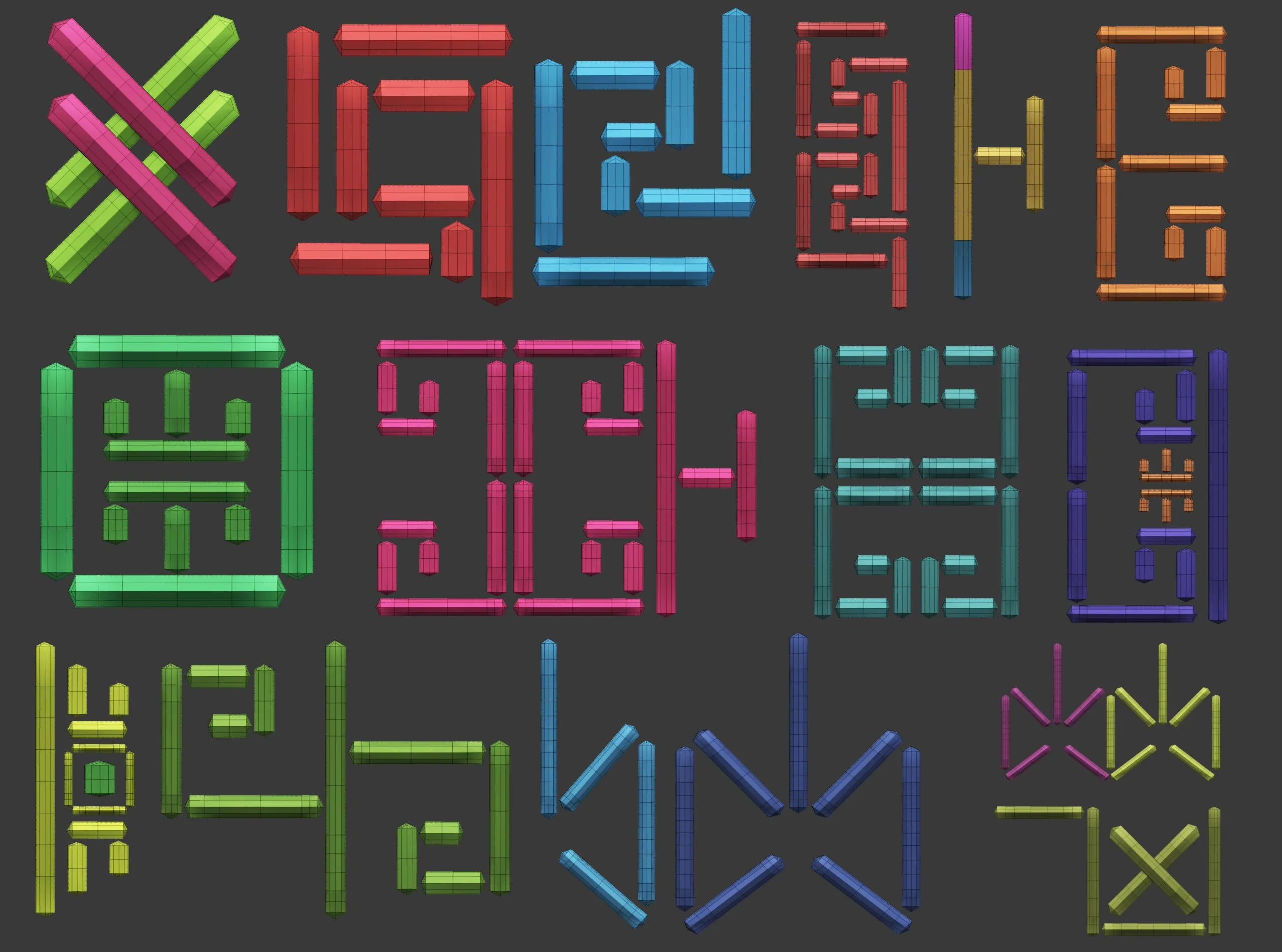 70 Low poly stitch, sewing seams ornament IMM and IMM curve brushes for Zbrush.
