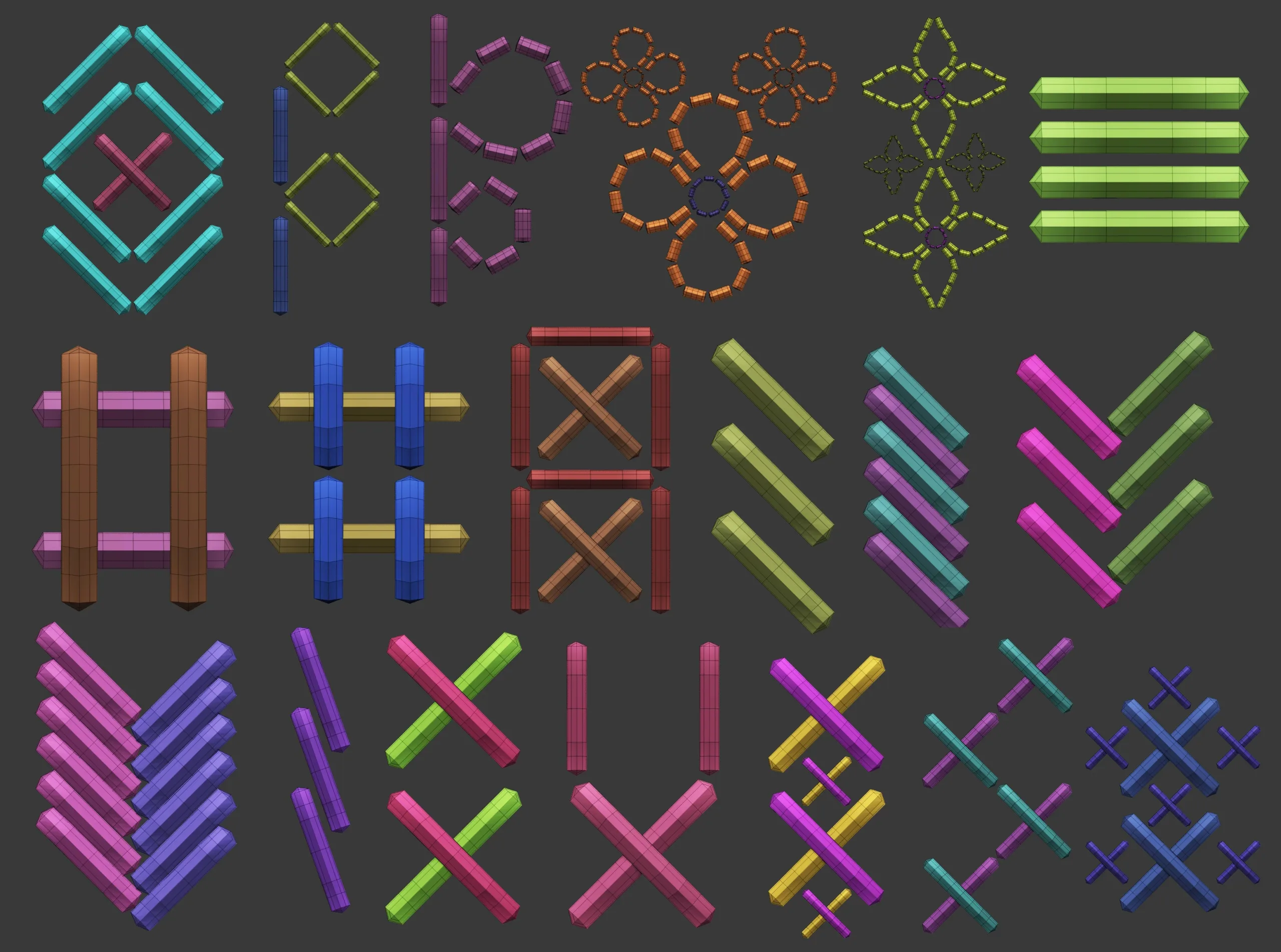 70 Low poly stitch, sewing seams ornament IMM and IMM curve brushes for Zbrush.