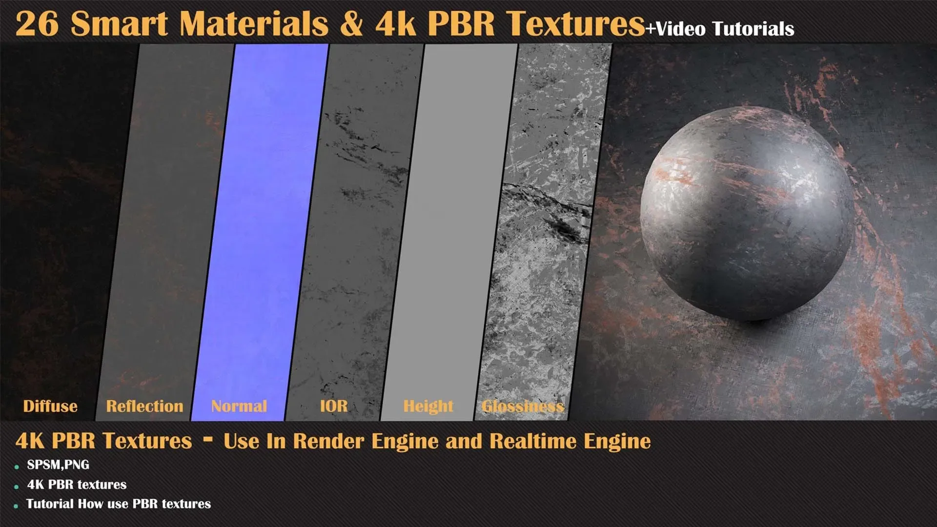 26 Smart Materials and 4K PBR Textures + Video Tutorial - VOL 01