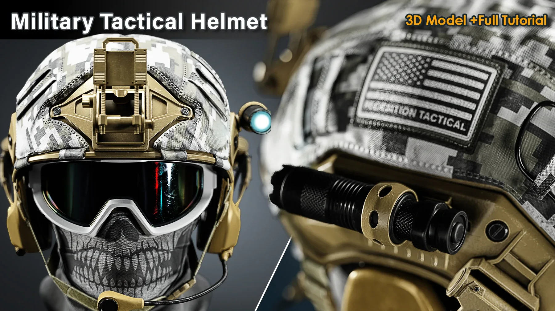Military Tactical Helmet / 3D Model+Full Tutorial