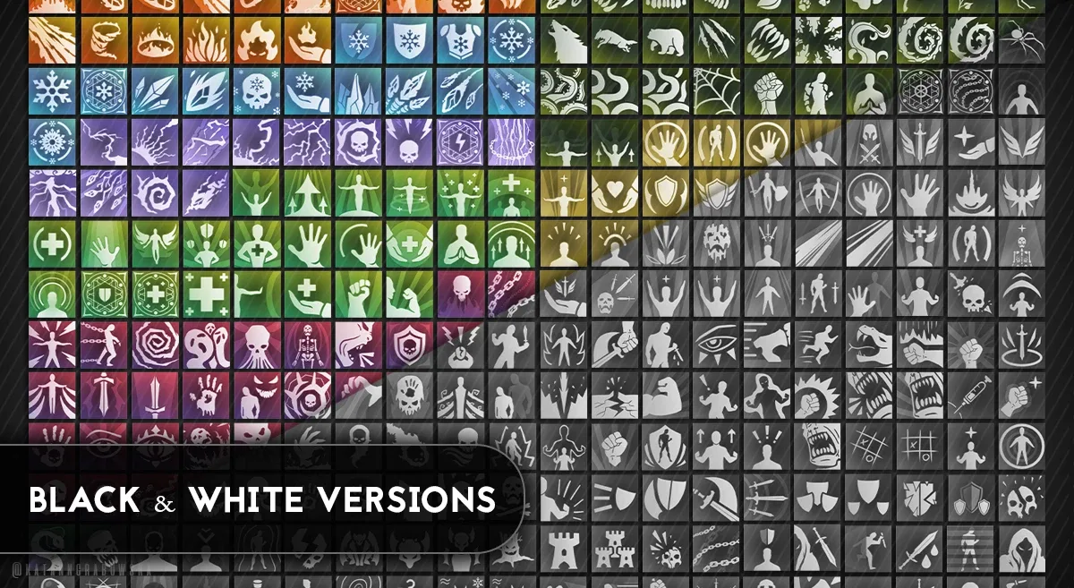 300+ Skills Icons for various classes (+b&w version)
