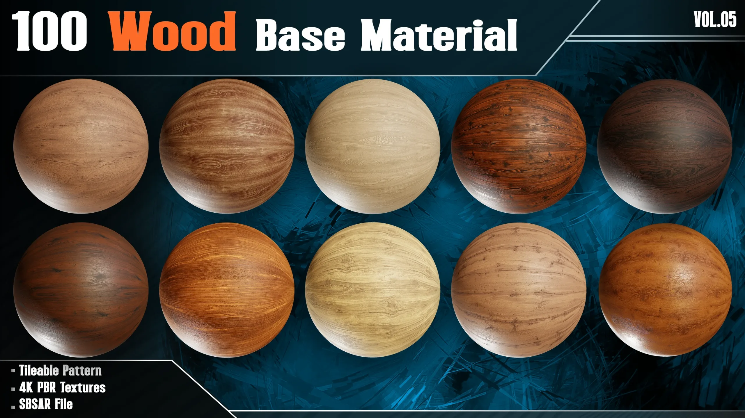 100 Wood Base Material - Vol.05 (4k PBR Textures + SBSAR File)
