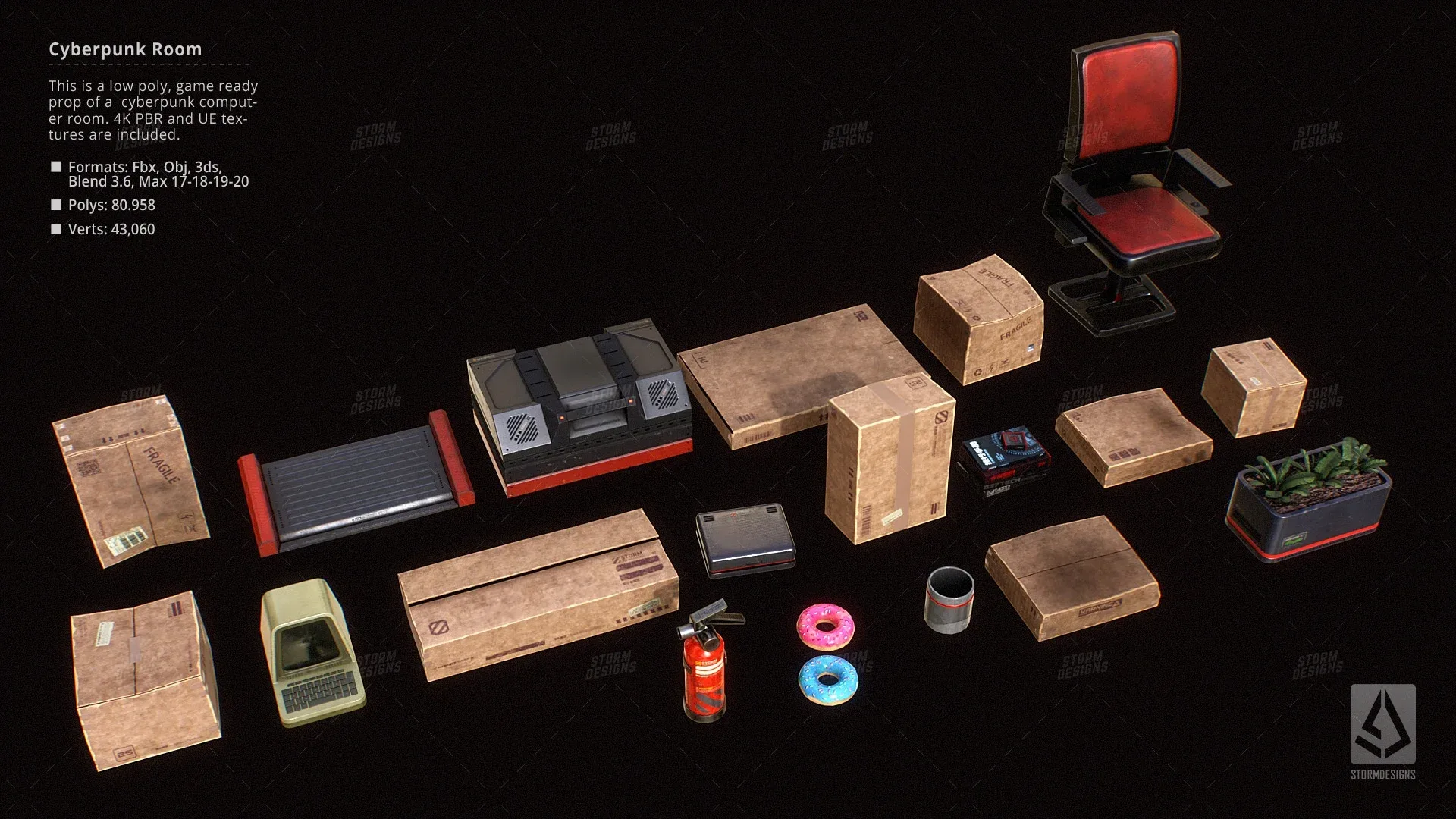 Cyberpunk Computer Room Sci-fi - Low Poly PBR UE Textures