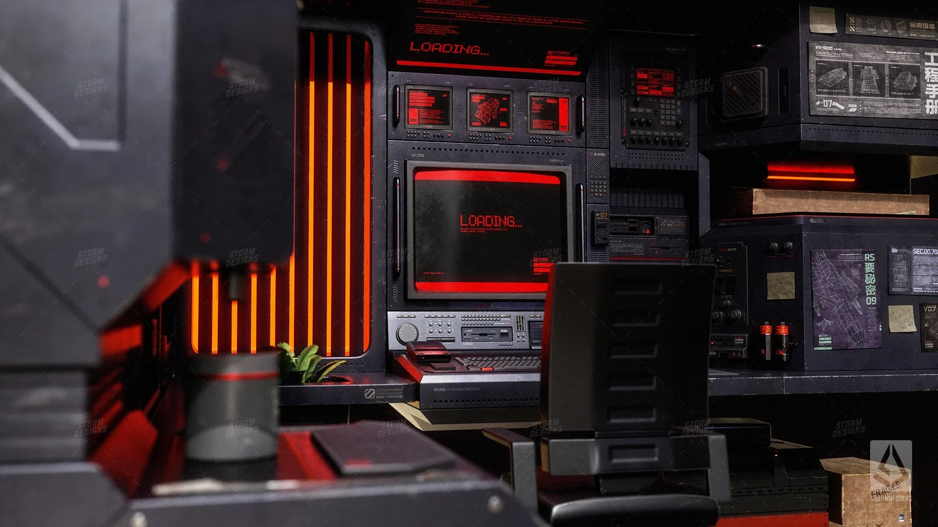 Cyberpunk Computer Room Sci-fi - Low Poly PBR UE Textures