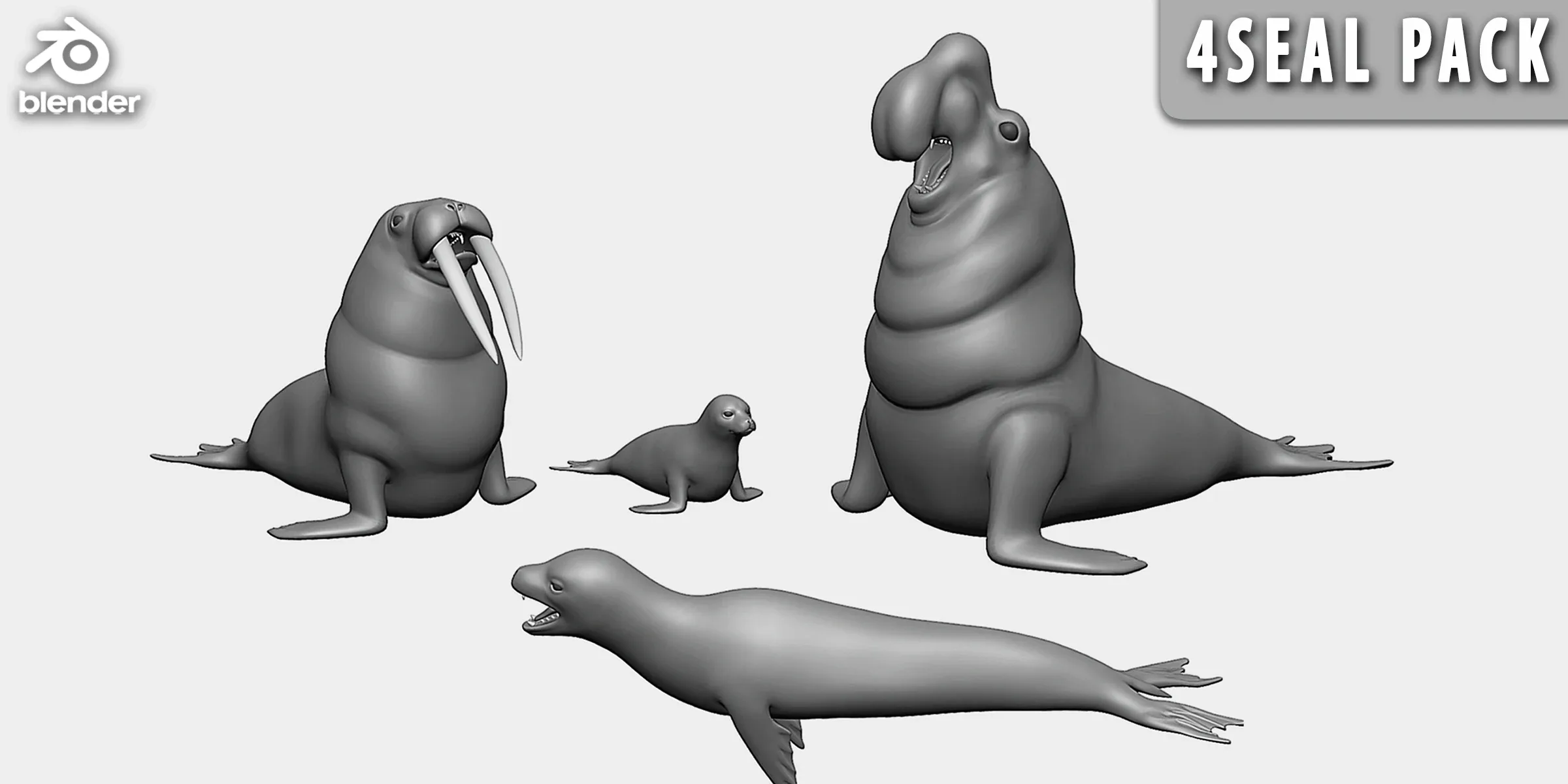 4 Seal Pack  - Topology + UV Map