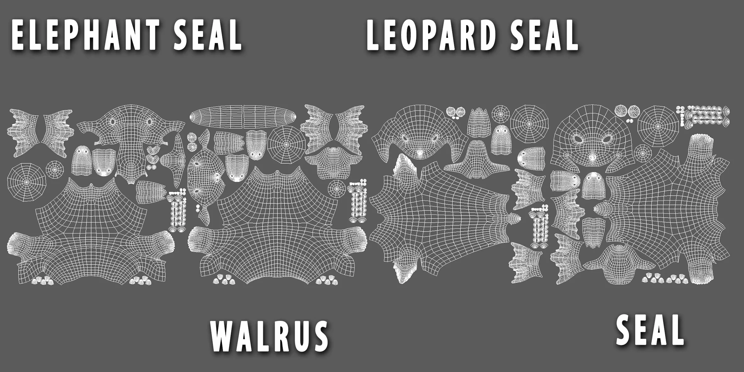 4 Seal Pack  - Topology + UV Map