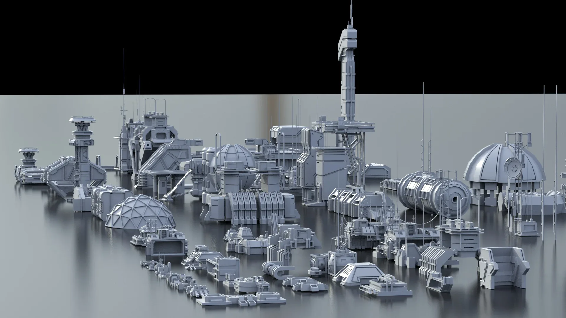 115 Sci-Fi Kitbash Parts and 7 Unique Sci-Fi Buildings - BUNDLE