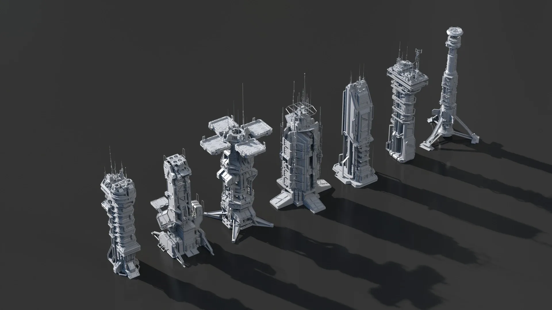 115 Sci-Fi Kitbash Parts and 7 Unique Sci-Fi Buildings - BUNDLE