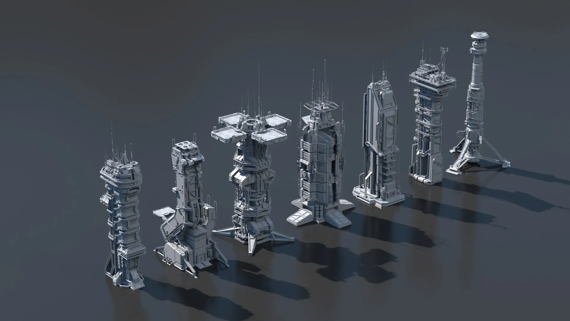 115 Sci-Fi Kitbash Parts and 7 Unique Sci-Fi Buildings - BUNDLE