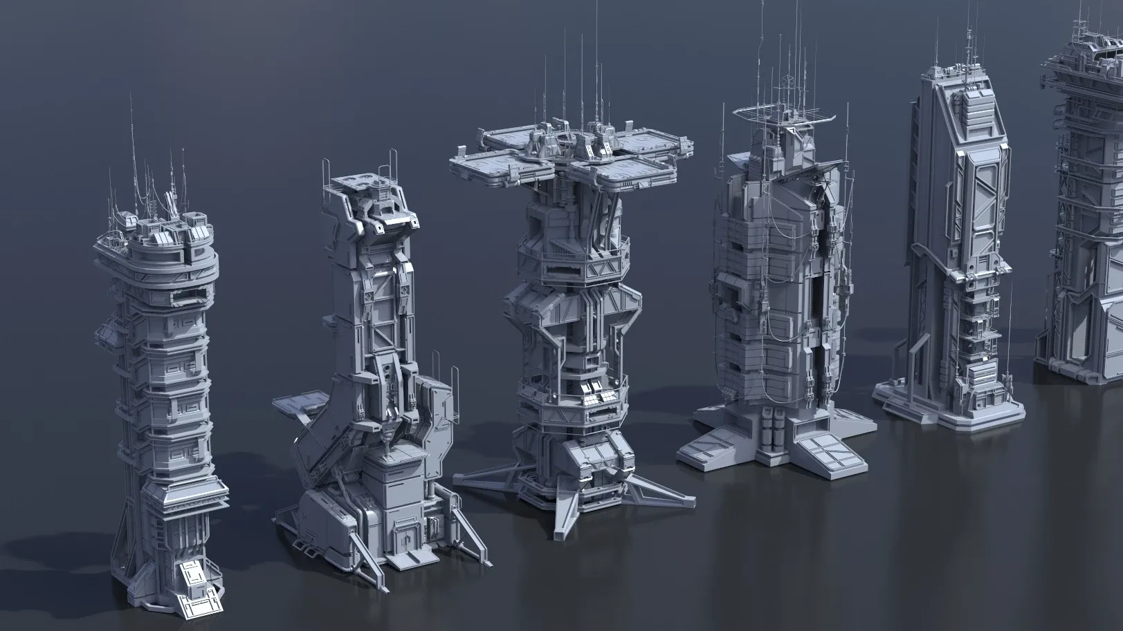 115 Sci-Fi Kitbash Parts and 7 Unique Sci-Fi Buildings - BUNDLE