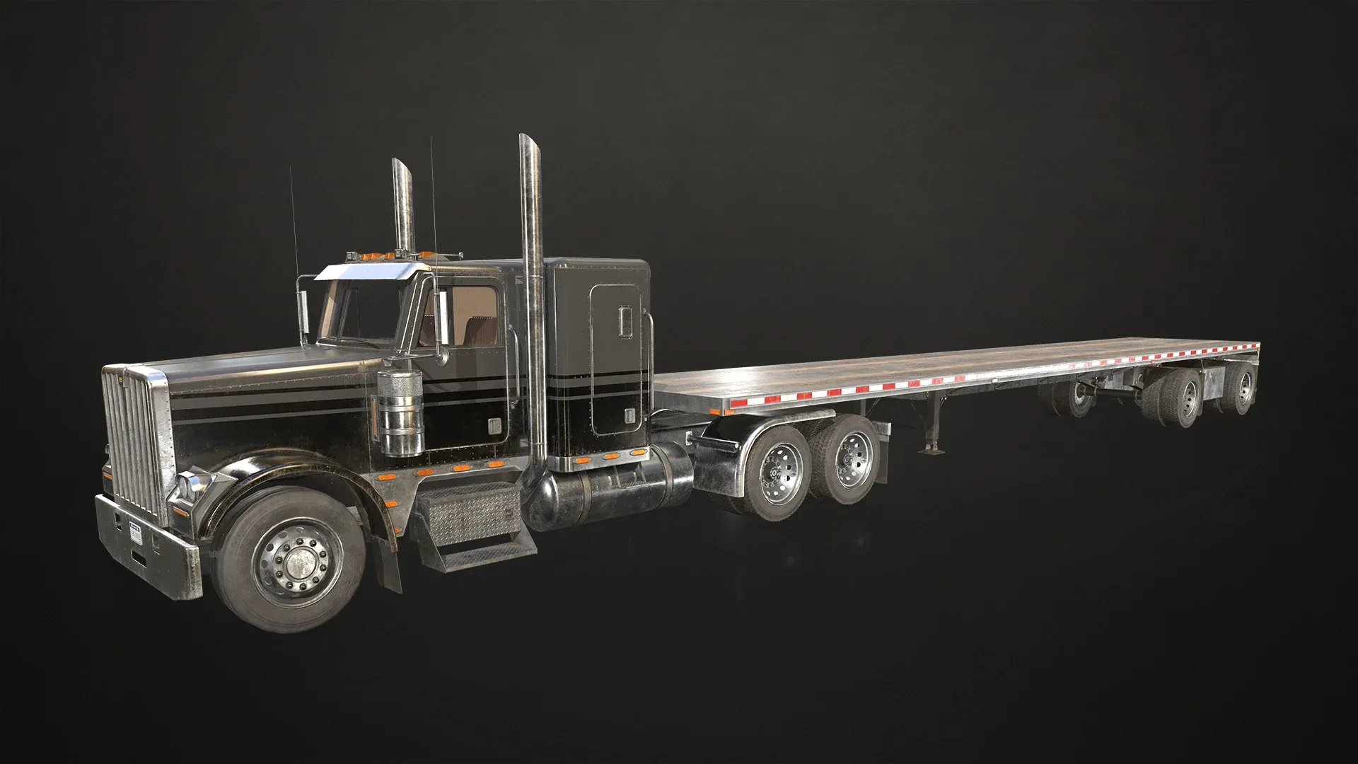 Flat Top Semi Truck Flatbed Trailer - Low Poly