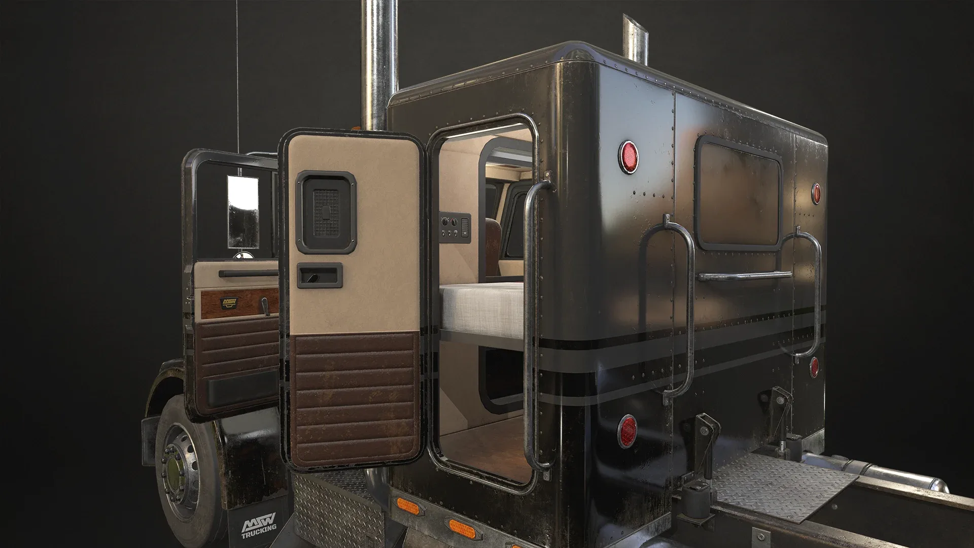 Flat Top Semi Truck Flatbed Trailer - Low Poly