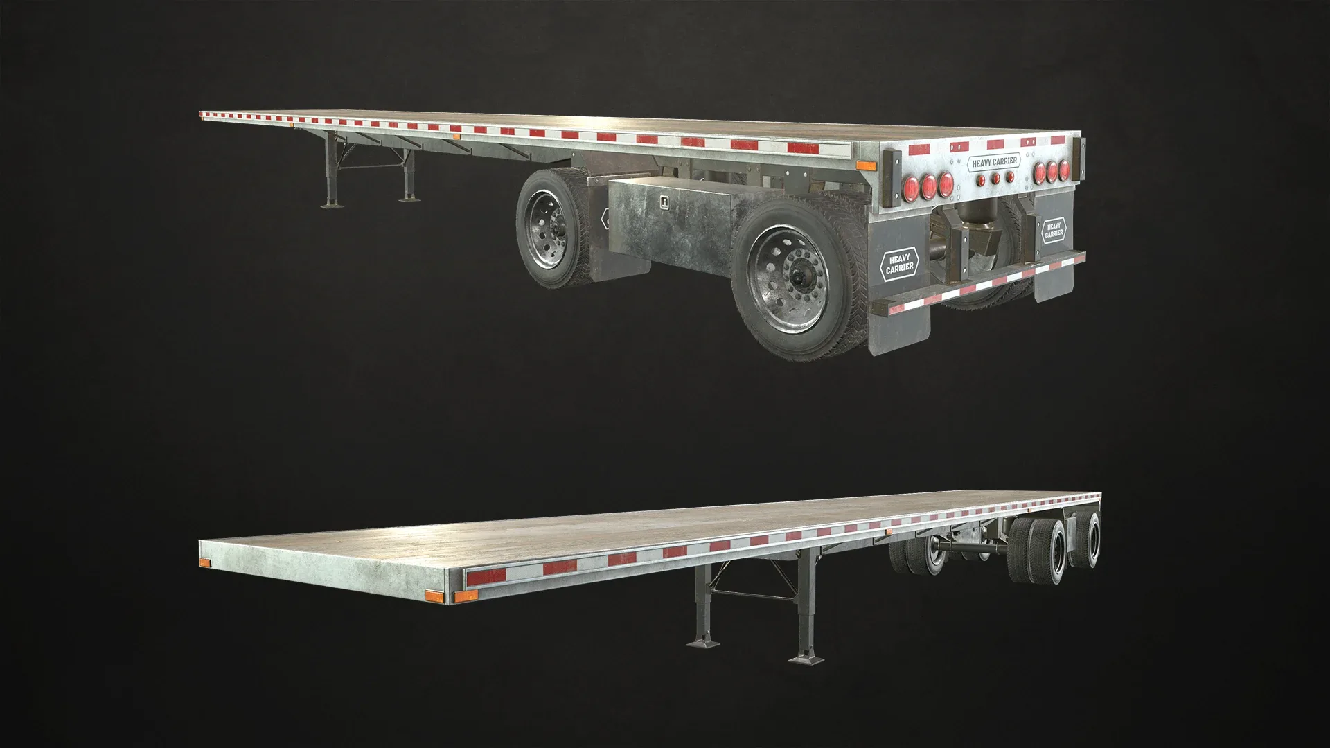 Flat Top Semi Truck Flatbed Trailer - Low Poly