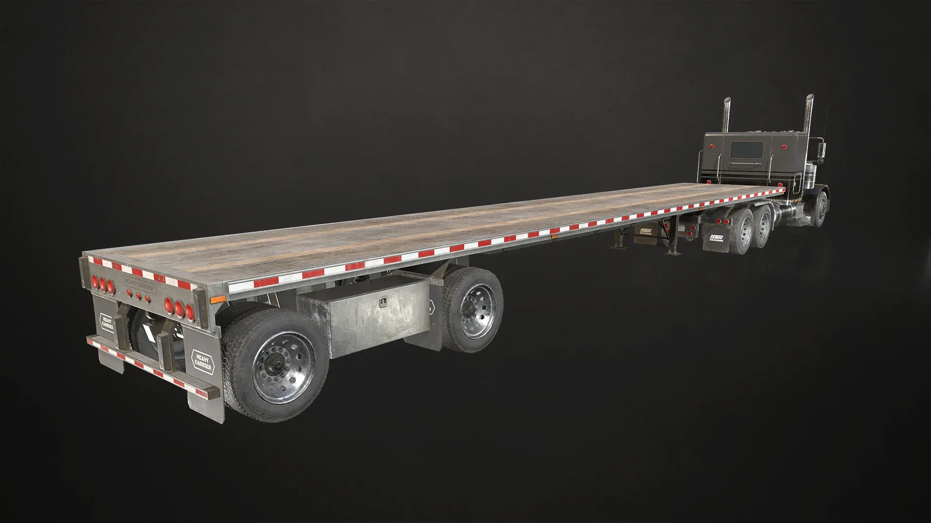 Flat Top Semi Truck Flatbed Trailer - Low Poly