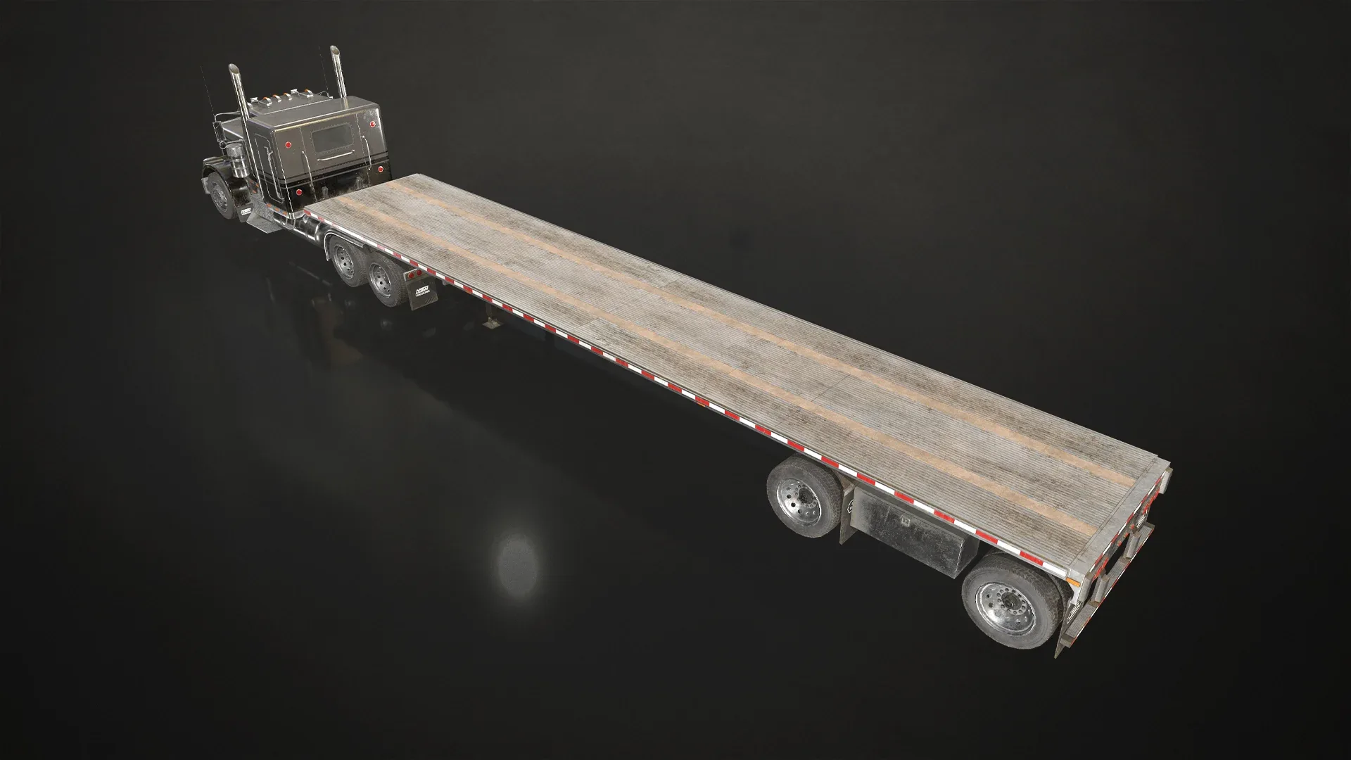 Flat Top Semi Truck Flatbed Trailer - Low Poly