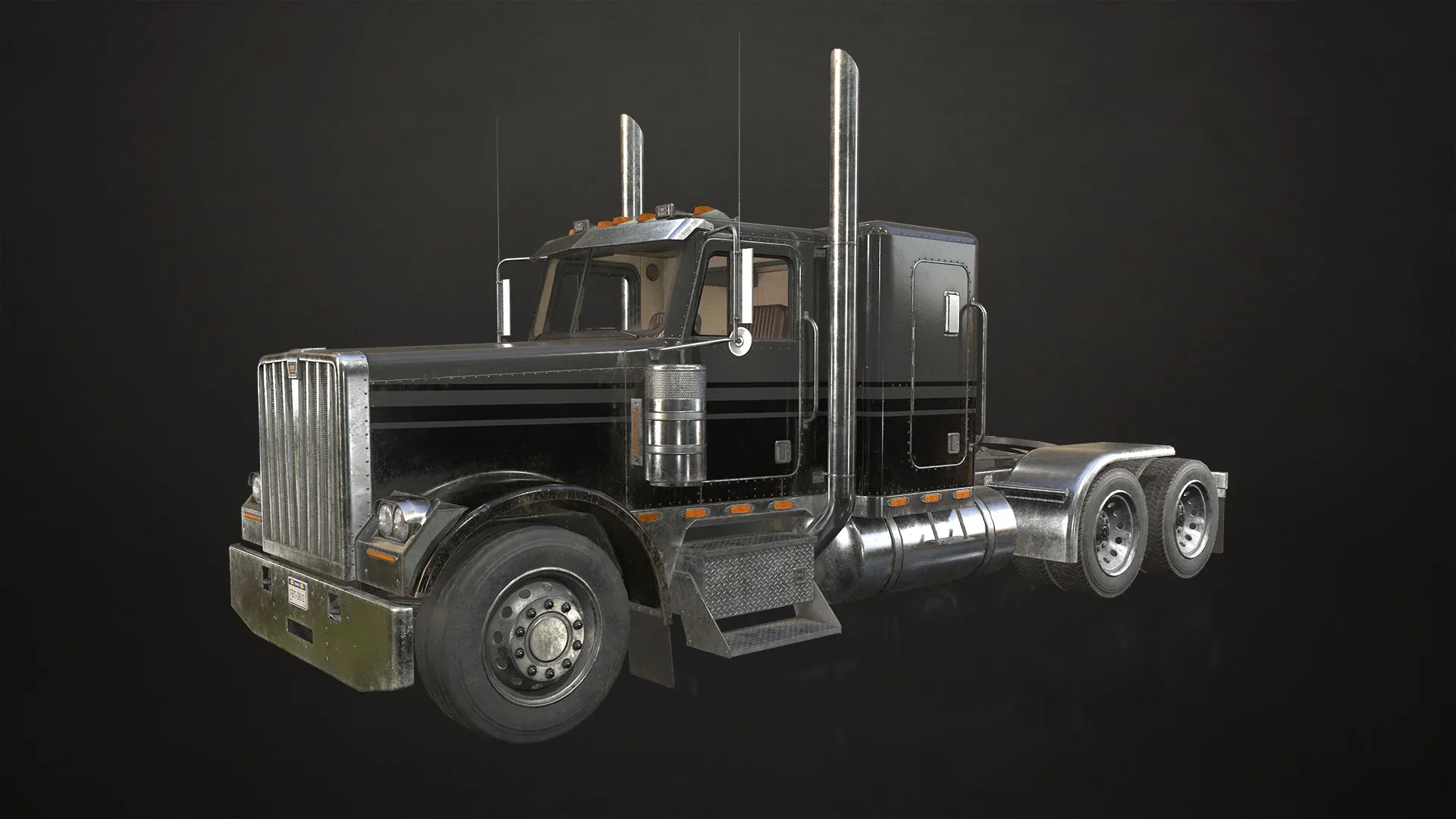 Flat Top Semi Truck Flatbed Trailer - Low Poly