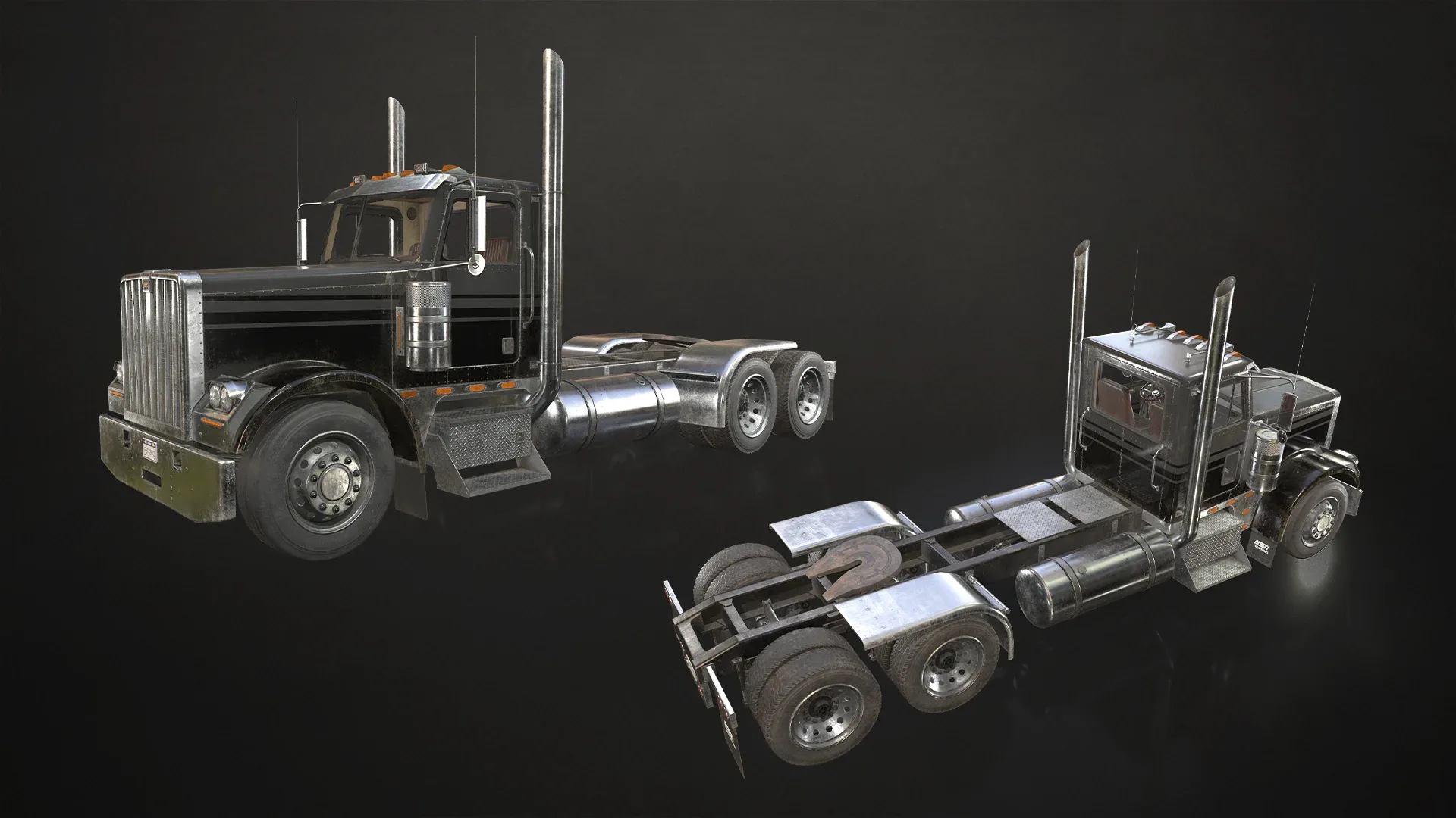 Flat Top Semi Truck Flatbed Trailer - Low Poly