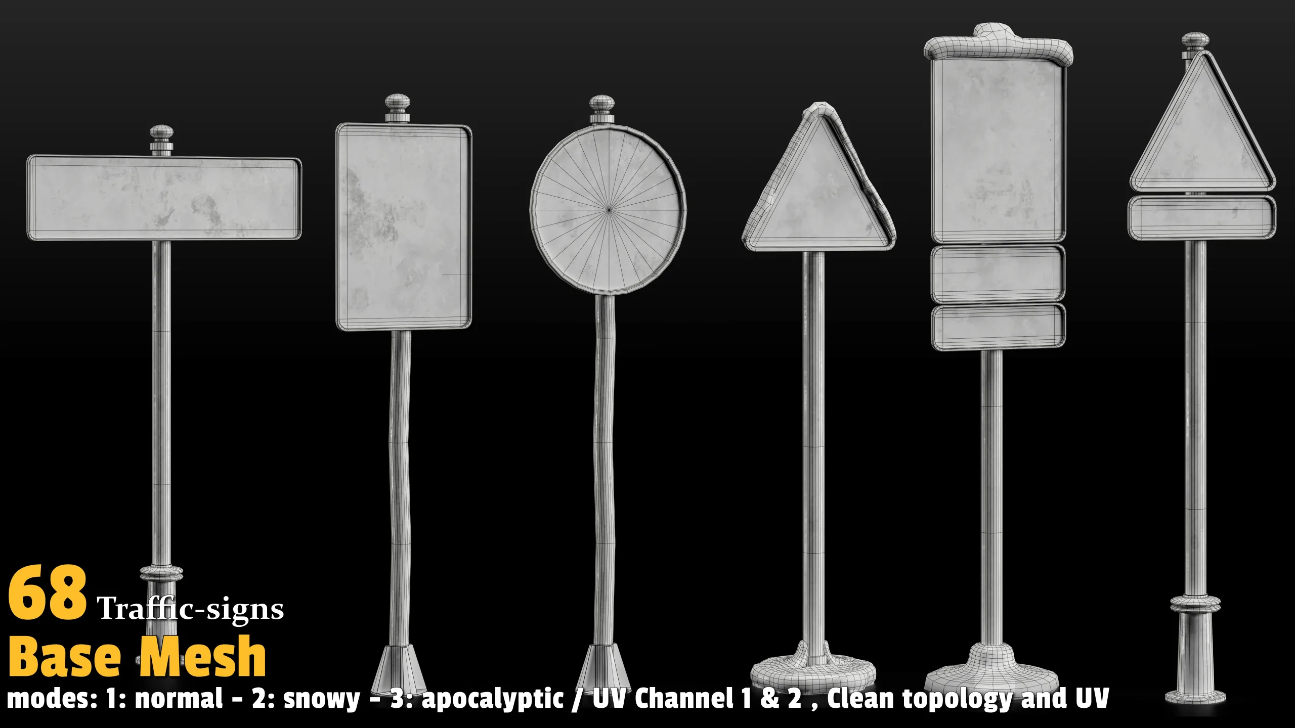 68 Road Sign Base Mesh Pack - FlippedNormals