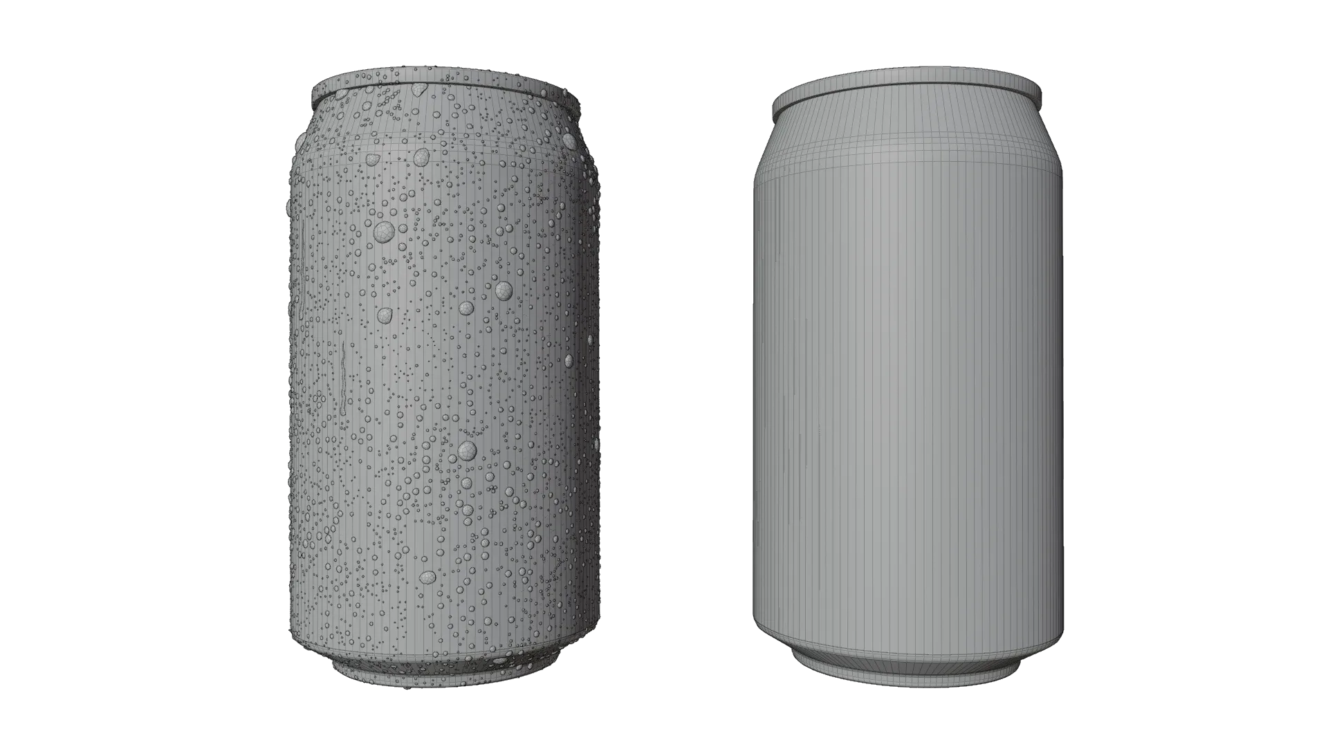 Regular 355ml Beverage Can Open and Closed Tabs with Droplets - 3D Model