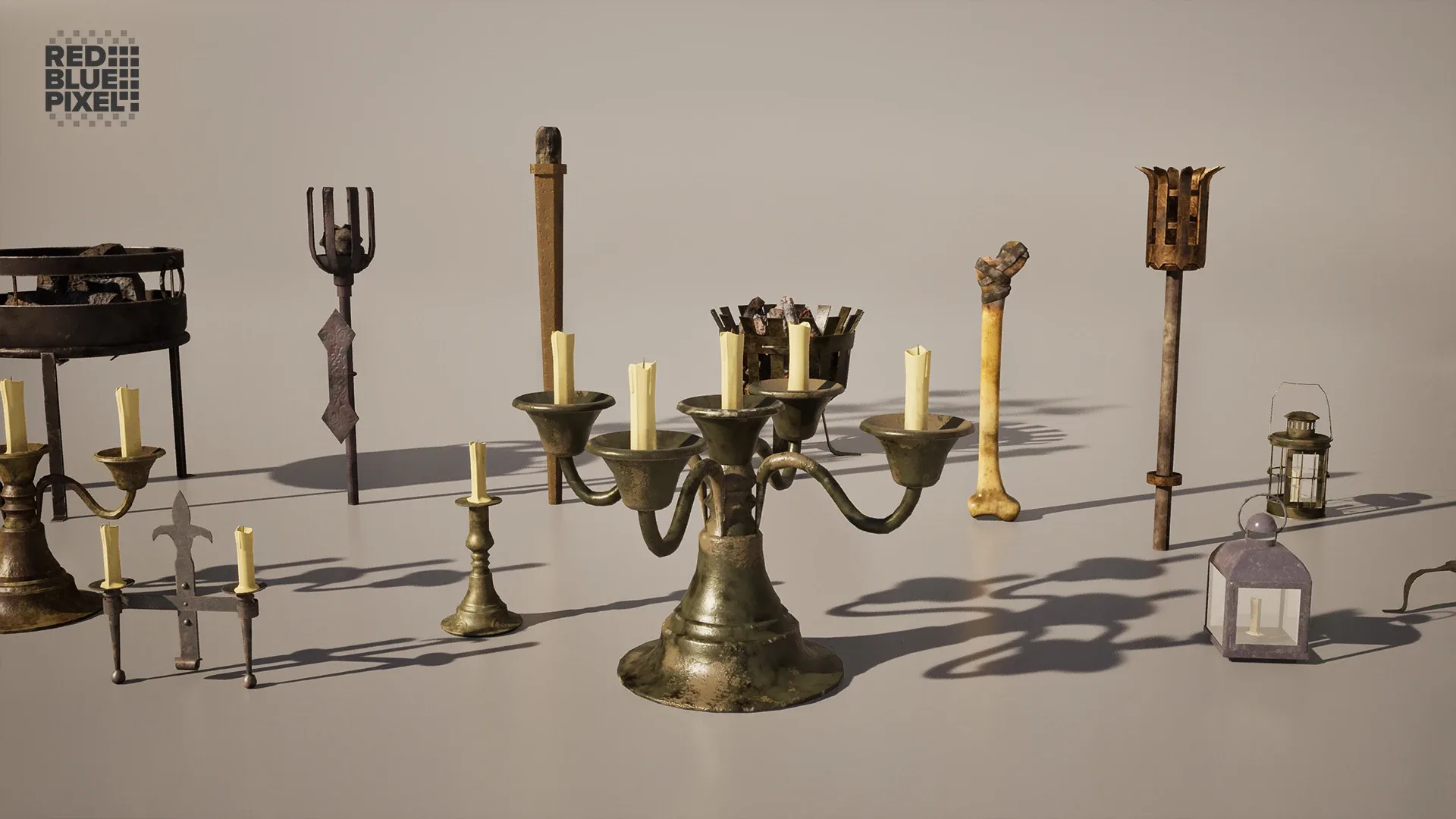 Medieval Torches and Candlesticks