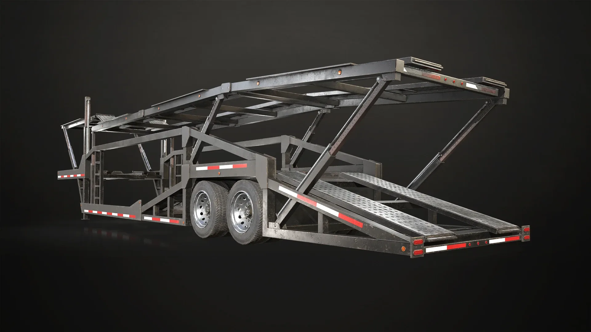 Flat Top Semi Truck Car Carrier Trailer - Low Poly