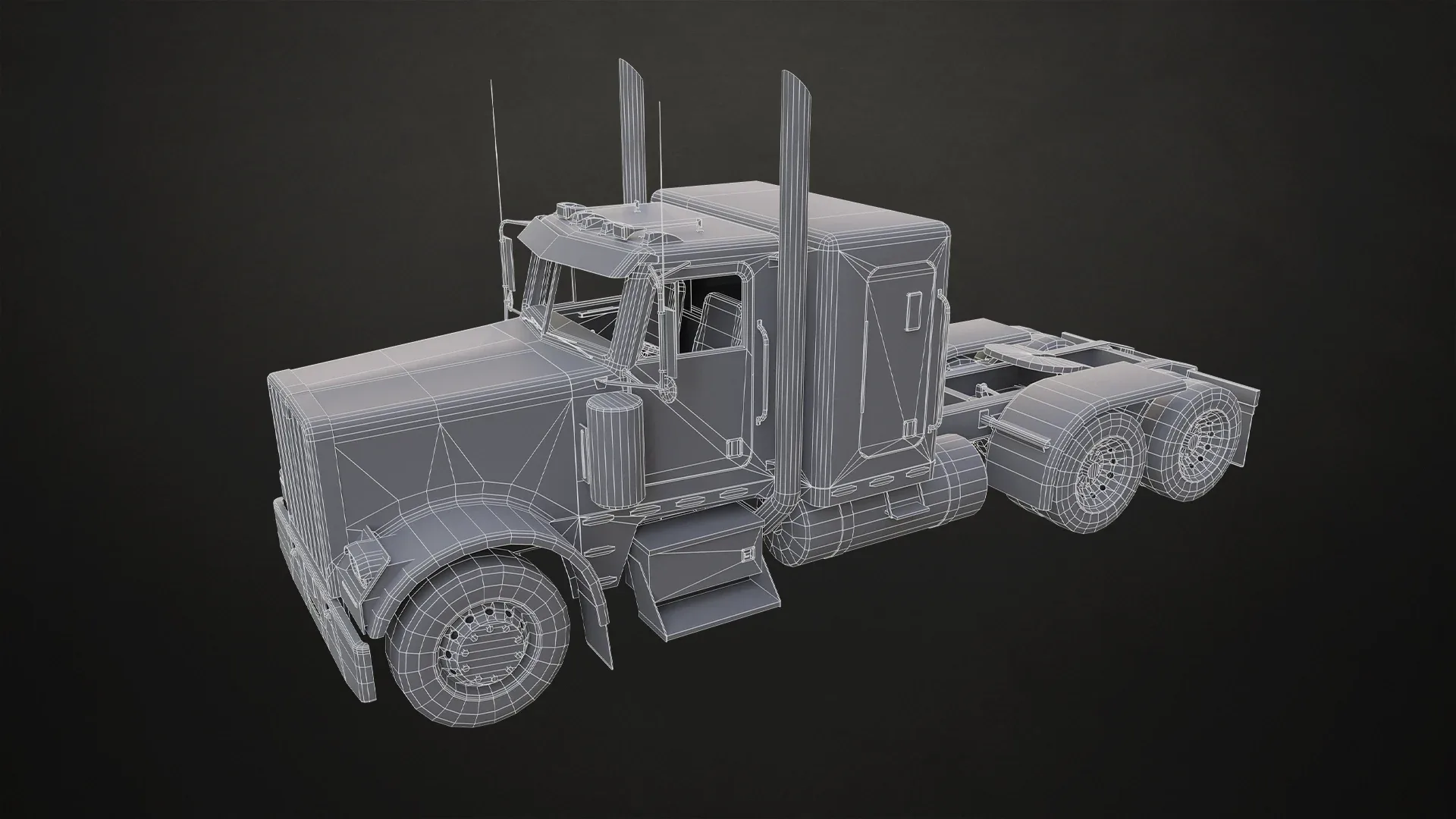 Flat Top Semi Truck Car Carrier Trailer - Low Poly