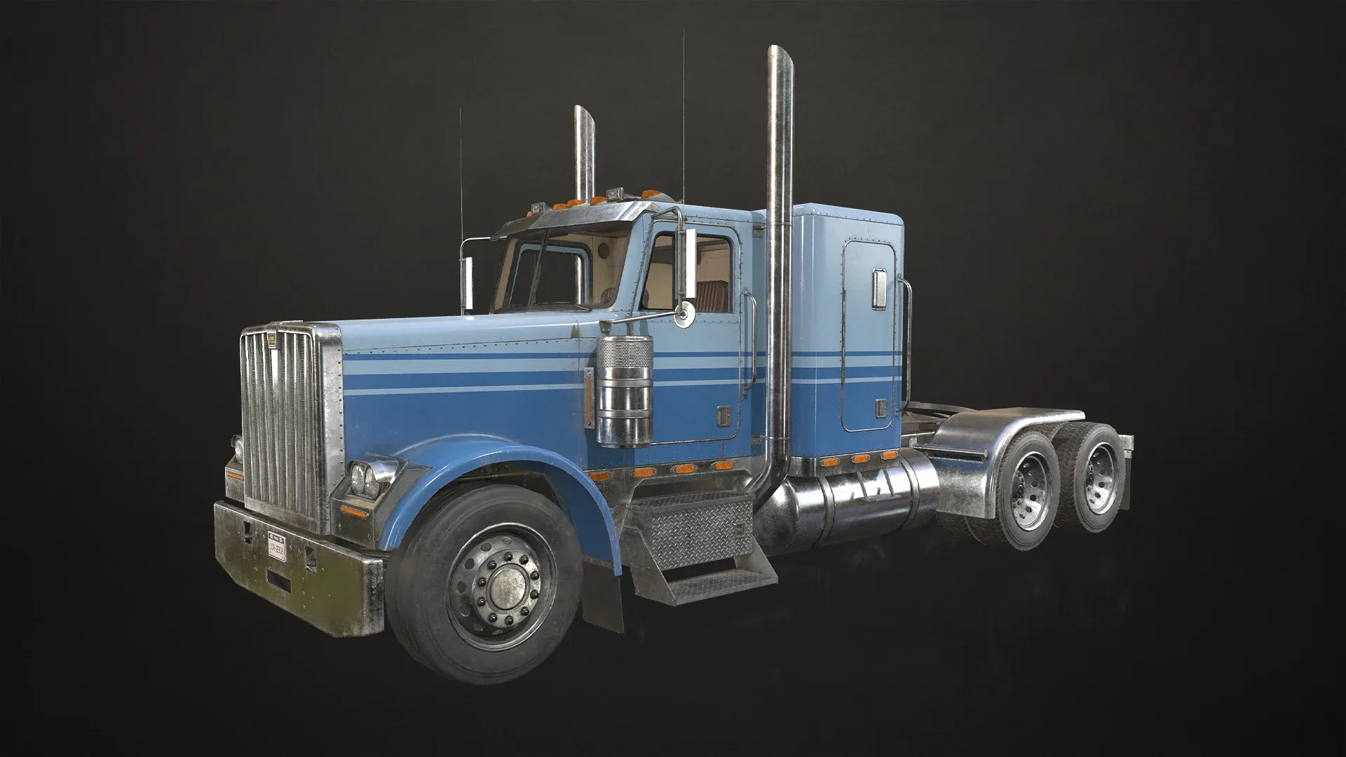 Flat Top Semi Truck Car Carrier Trailer - Low Poly