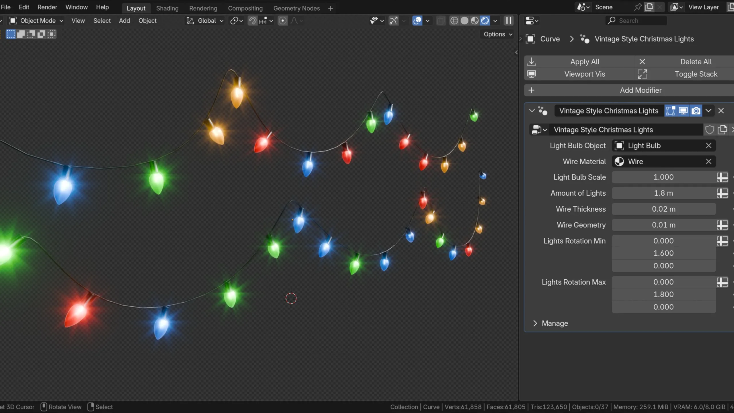 Vintage Style Christmas Lights💡(Geometry Nodes)