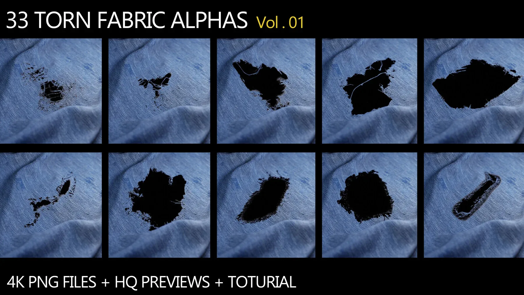 33 Torn Fabric Alphas (Vol.1) + Video Tutorial