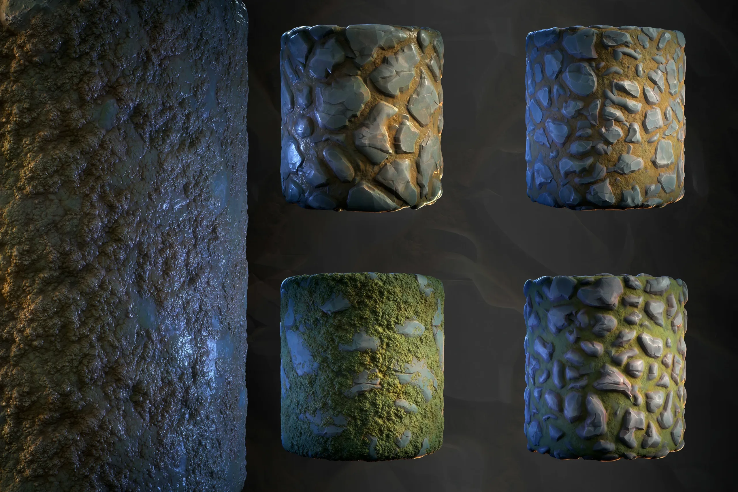 Stone Floor & Moss (Stylized) - Vol 18 - SBS & SBsar & Maps